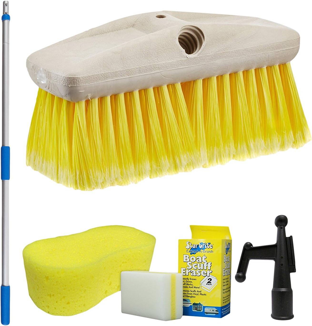 Star brite Boaters Combo Set - Boat Brush, Boat Hook, Telescoping Handle, 2 Pk Boat Scuff Eraser & Giant Sponge Pack of 2