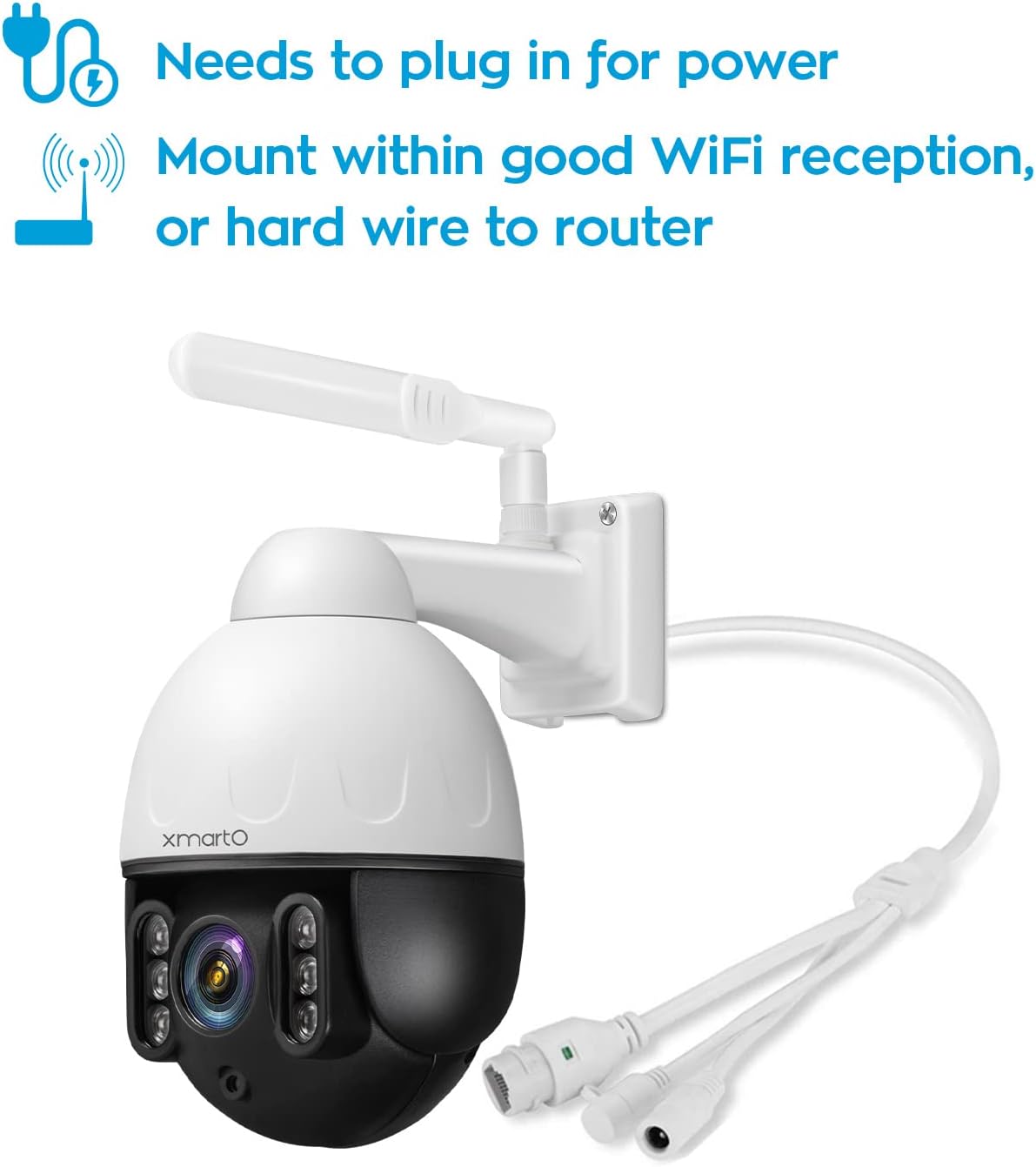 XMARTO 5MP 40x Zoom Auto-Track Rotation Wireless Security Camera AC Powered, 2-Way Audio, Auto Flood Lights Color Night Vision, Auto Siren, IP66 Outdoor, SD Card and Cloud Storage (Metal Dome DZ5035)