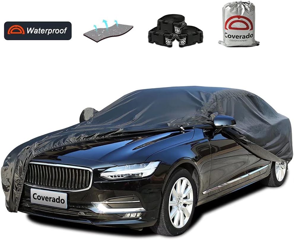 Coverado Full Car Covers Waterproof All Weather for Automobiles, Indoor Outdoor Heavy Duty Full Cover, Sun Rain UV Protection Forros para Carros, Fit Hatchback (160