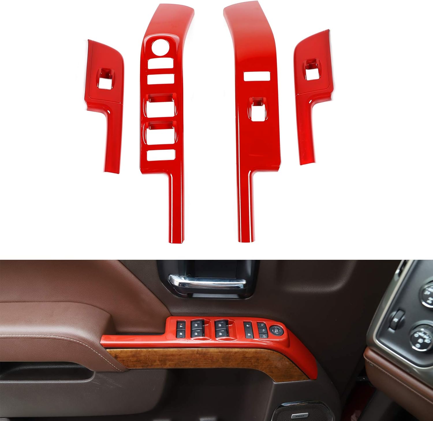 RT-TCZ Door Window Control Lift Switch Button Panel Trim Cover Widow Shift Interior Accessories ABS Decoration Trim Cover for Chevrolet Silverado 2014-2018 Chrome