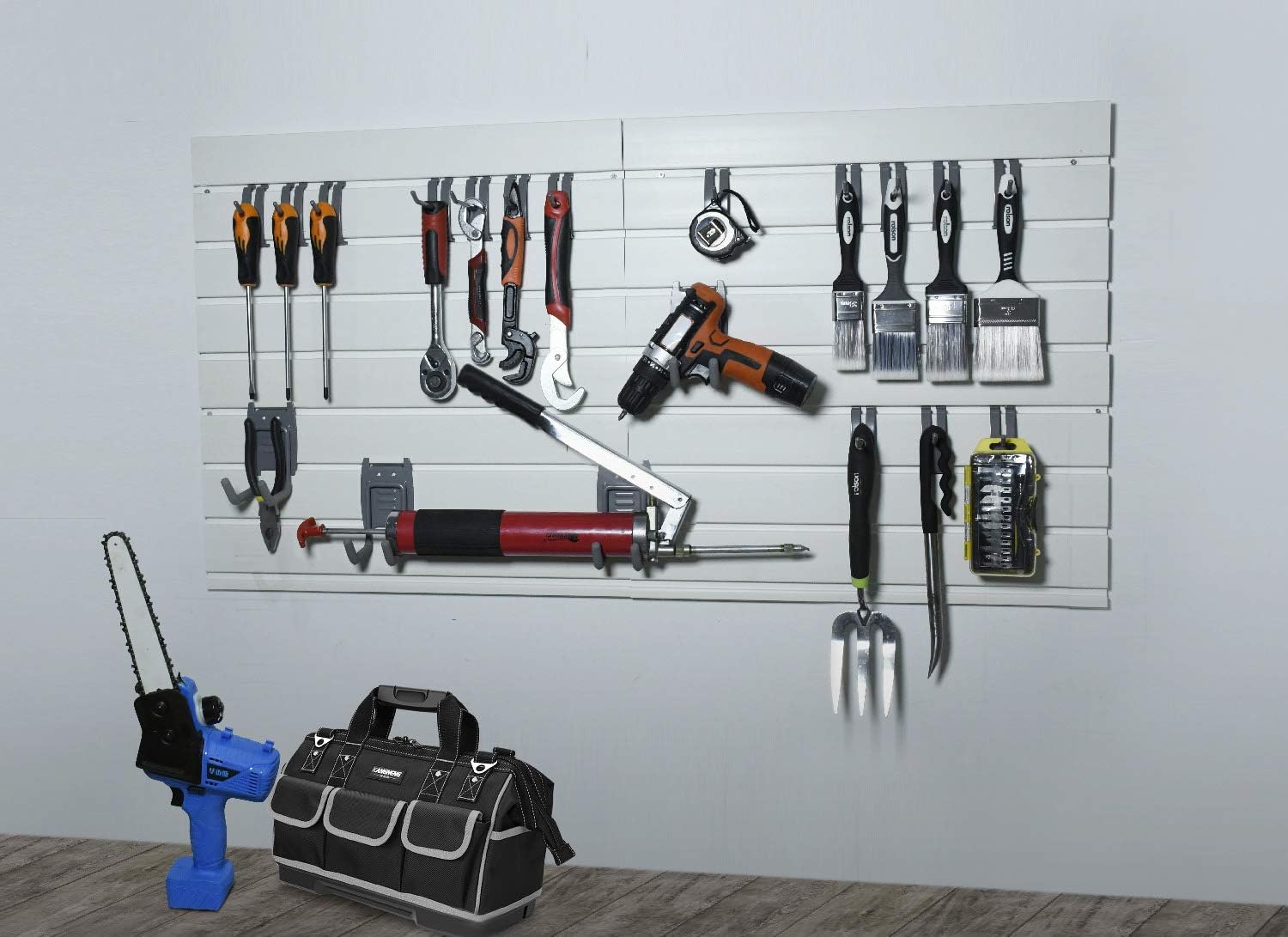 Aain A33 DIY 48 inch Slat Wall Panel, PVC 2pk Track Slat Wall System with 6 Pieces Hook set, Ideal for Tools, Sports Equipmet, Crafts, Organization & Storage Pack of 2