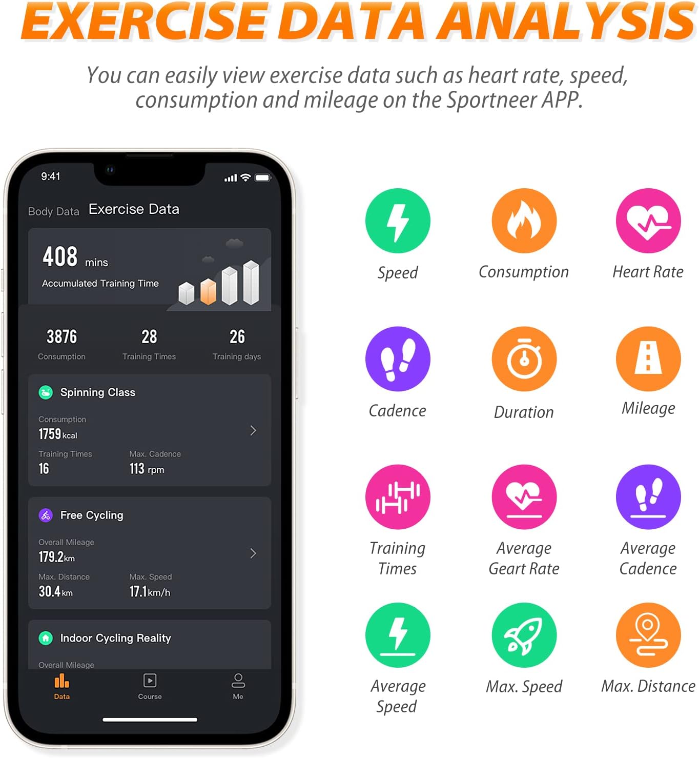 Sportneer Exercise Bike (Quiet), Indoor Cycling Bike Stationary Magnetic Resistance Spin Bike Cycle Workout Bikes for Home Gym, Aluminum Flywheel, Bluetooth & APP, Black