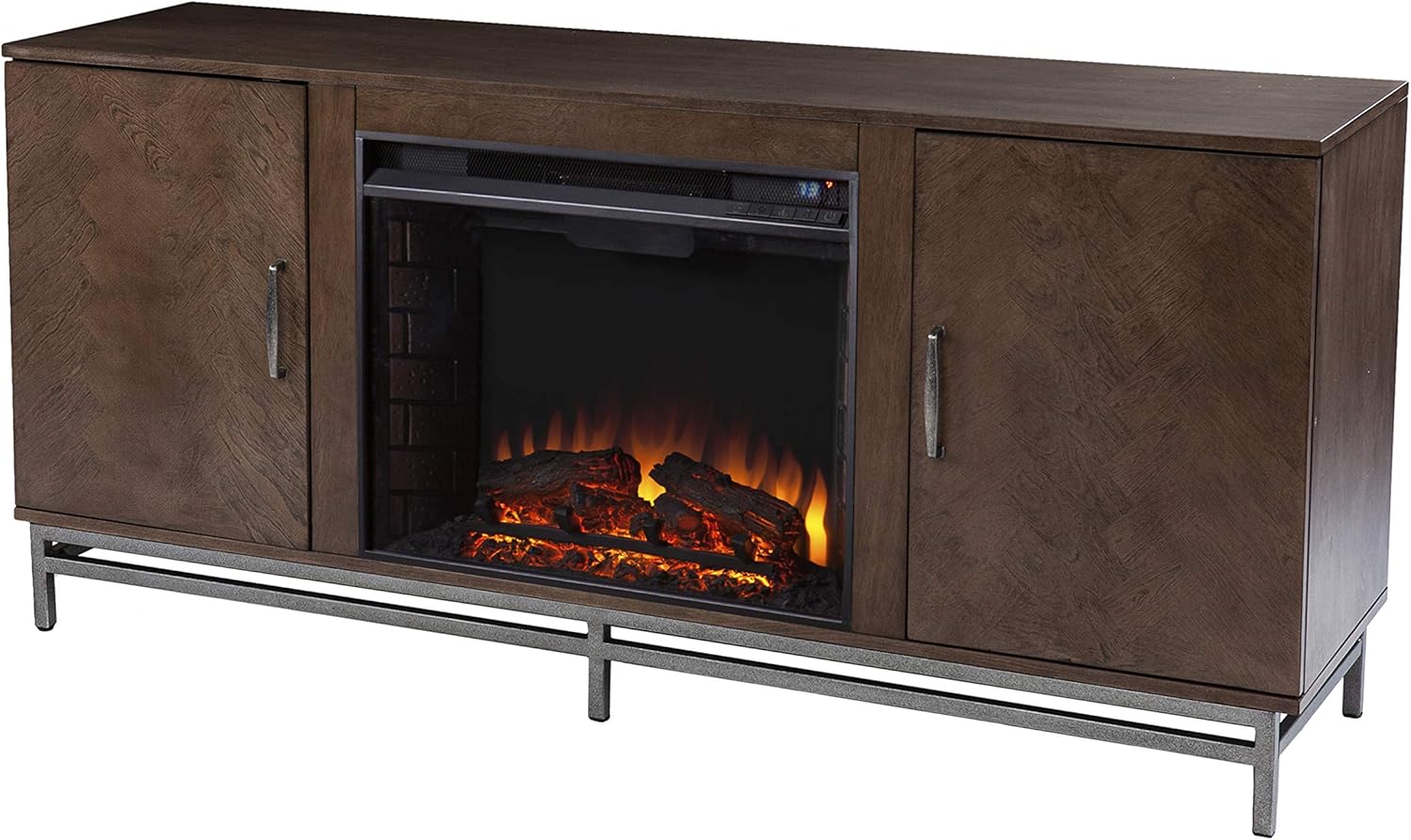 SEI Furniture Dibbonly Electric Fireplace w/ Media Storage, Brown/Silver