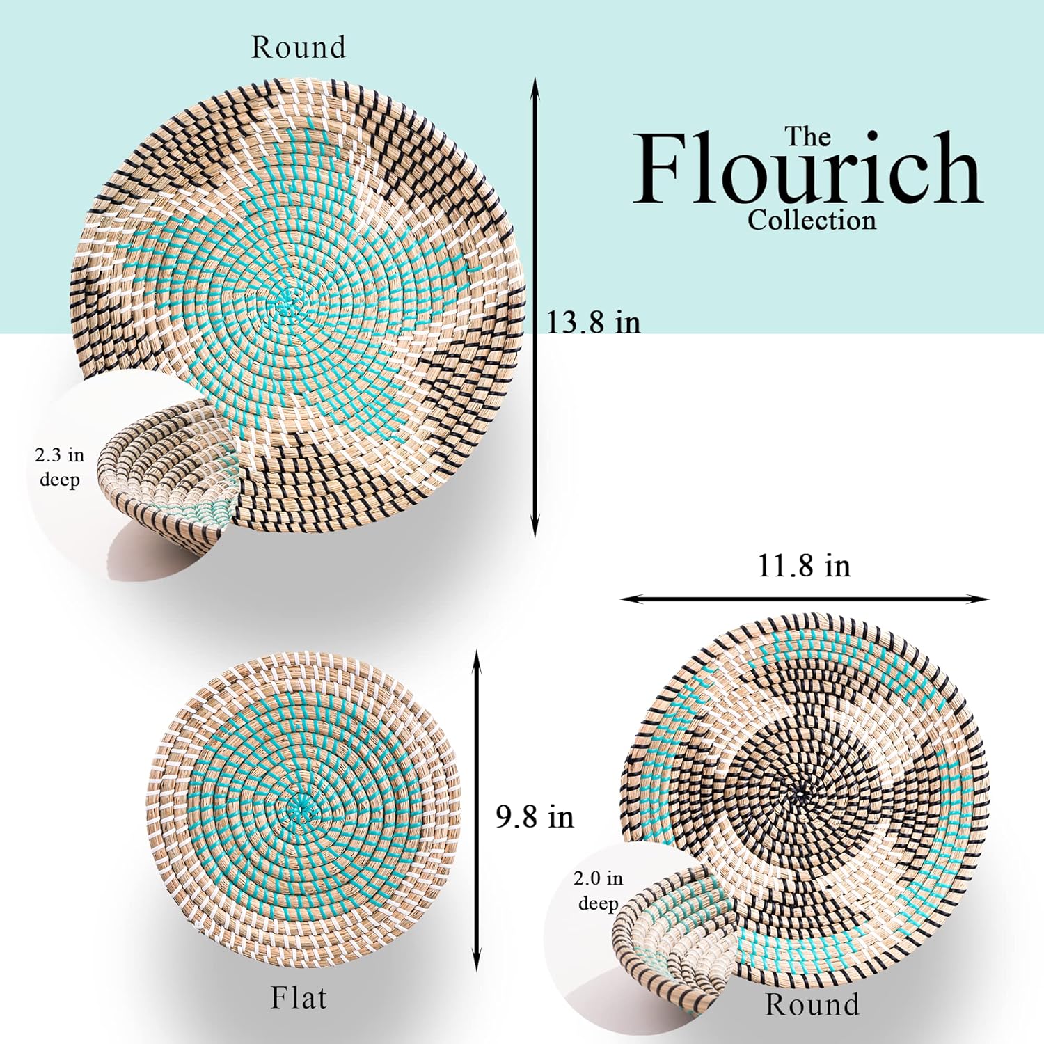 FLOURICH Wall Basket Decor, Woven Basket Wall Decor (Set of 3), Wall Baskets Decor Boho Flat, Rattan Wall Decor, Wicker Wall Decor, Seagrass Wall Decor, Woven Wall Decor, Woven Wall Baskets Pack of 2