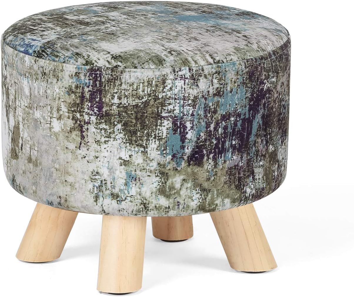 Homebeez Round Velvet Ottoman Footrest Stool, Padded Seat with 4 Non-Slip Wooden Legs and Feet Protection, for Living Room, Bedroom, Kids Room 11.2