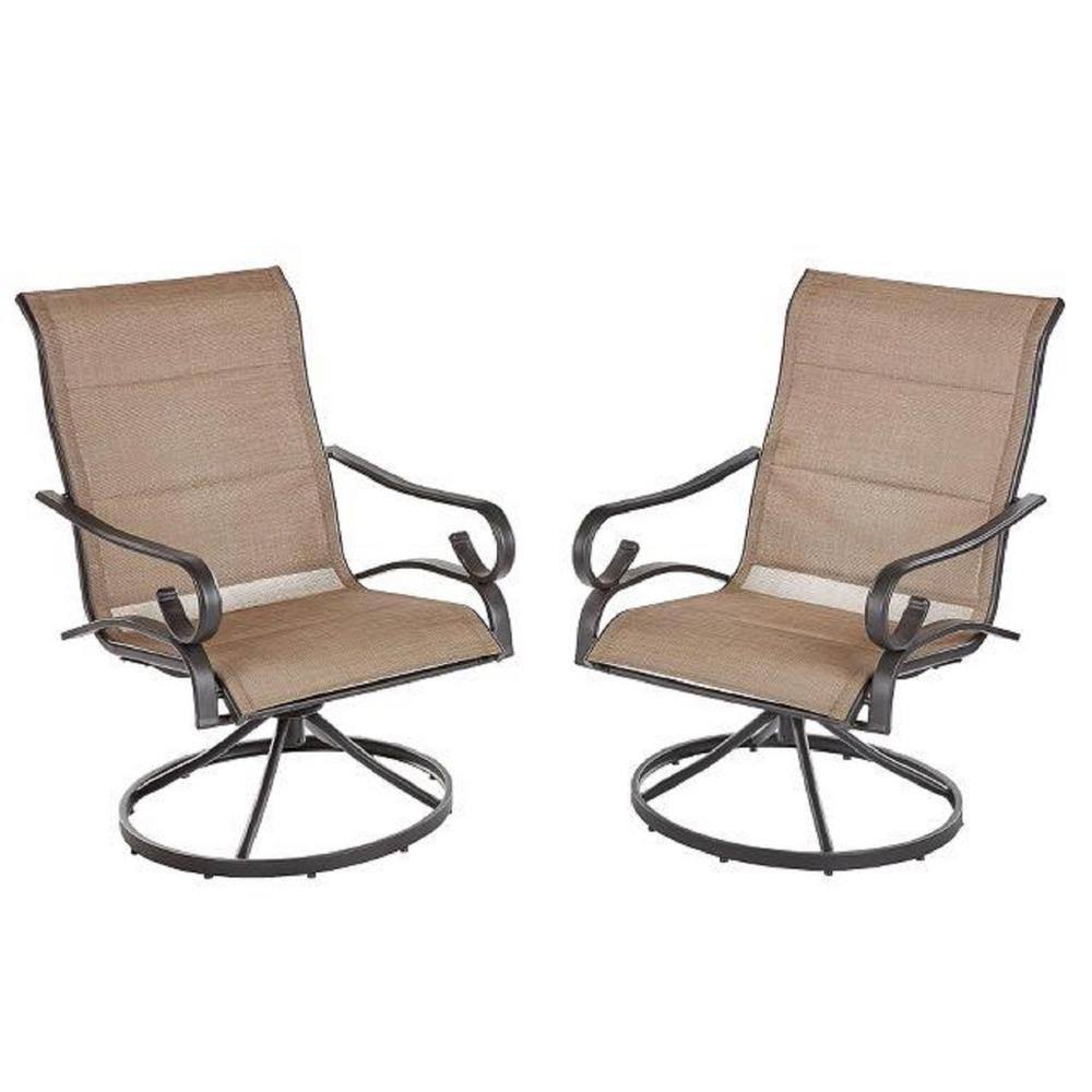 Hampton Bay Crestridge Steel Padded Sling Swivel Outdoor Patio Dining Chair in Putty Taupe (2-Pack)