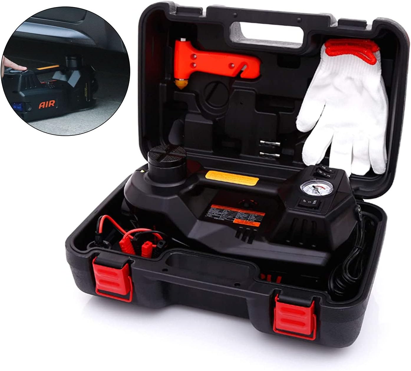 Trihelper Car Jack Hydraulic Jack &ndash; 5 Ton Electric Car Jack Stand Three in One Car Jack Kit for Sedans SUV Car Lift Floor Jack for Tire Change and Road Emergencies with Integrated Tire Pump (Orange)