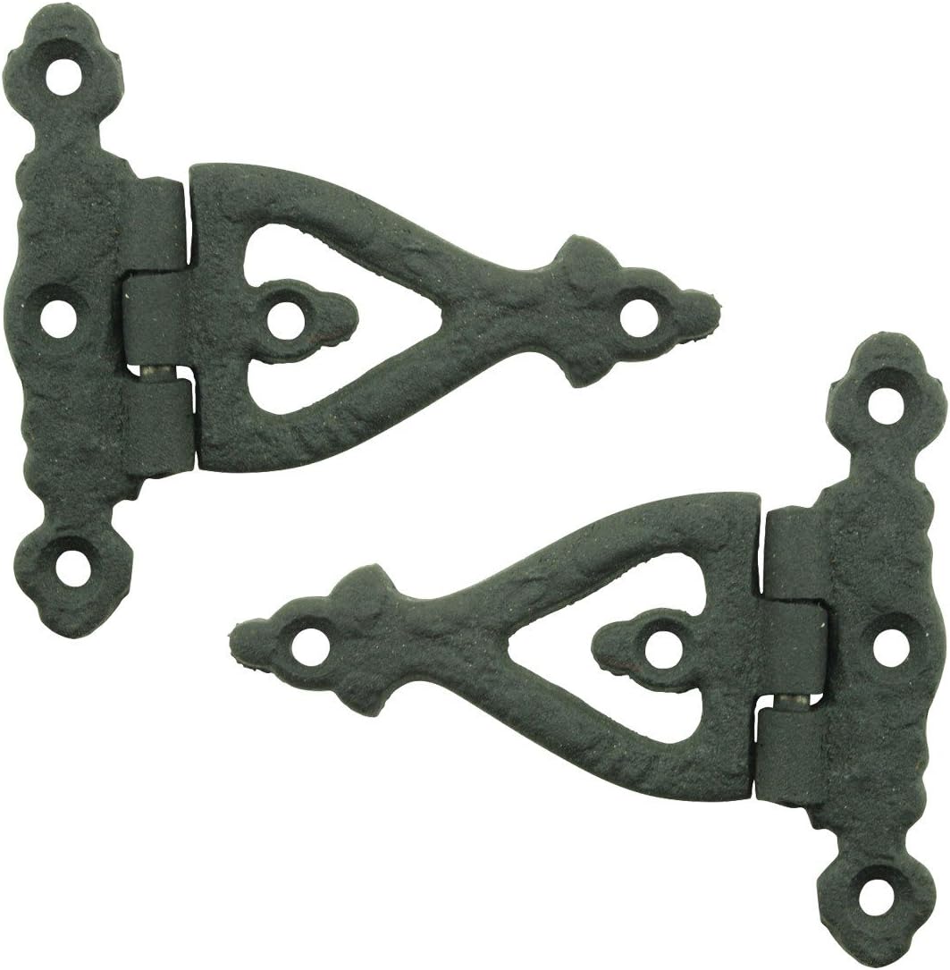Black Wrought Iron Door Strap Hinge 3 Inches Long Victorian Eternity Rust Resistant Flush Mount Door Hinges for Cabinet, Barn Or Shed Doors with Hardware | Renovators Supply Manufacturing Pack of 2