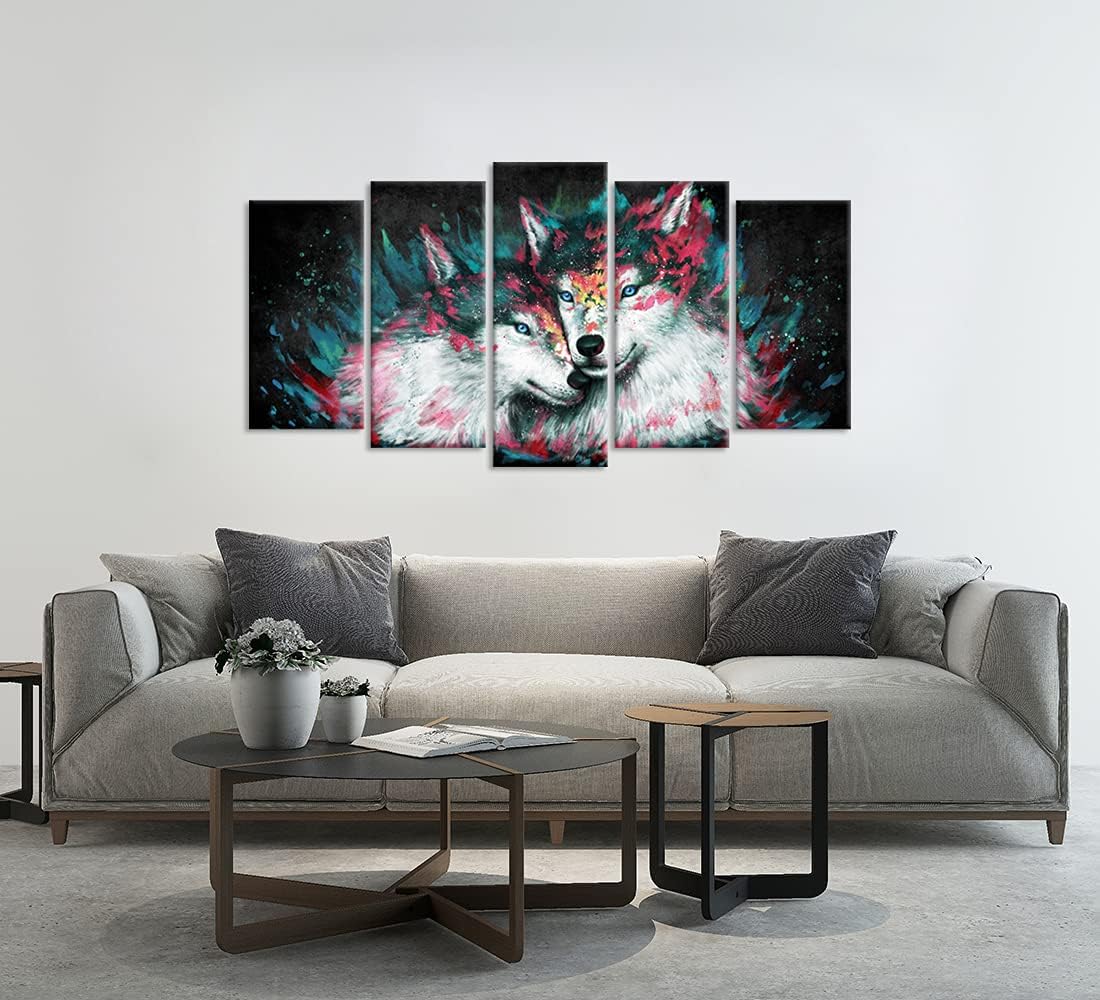 Zlove Large 5 Pieces Wolf Canvas Wall Art Black and White Wolves Animal Wildlife Romantic Love Artwork Giclee Print for Living Room Modern Home Decor Ready to Hang