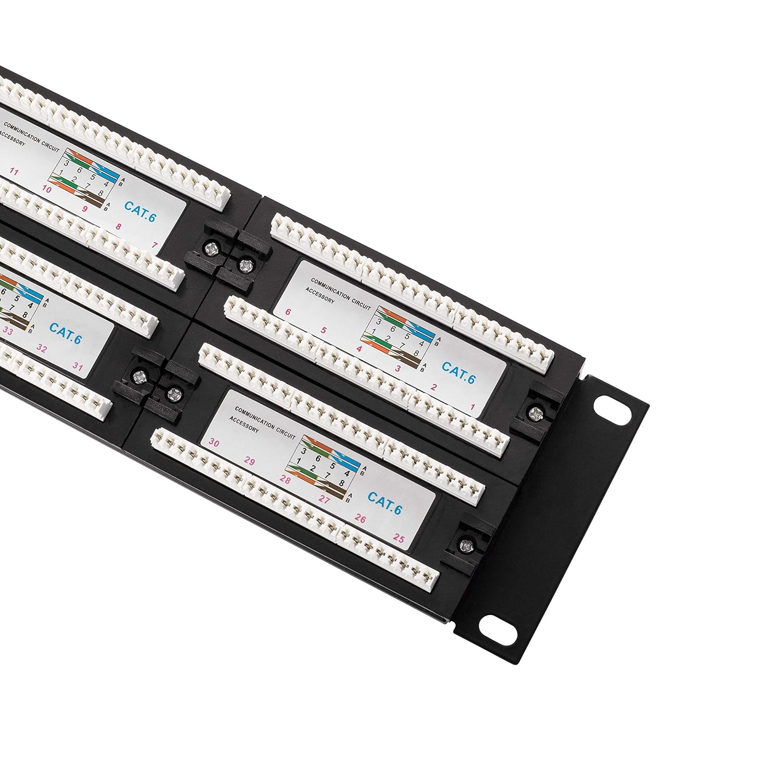 Verbex Cat6 48 Port Patch Panel - Wall and Rack Mount Compatible with Cat6, 5e, 5 Cabling - Standard 19 inch, 1U, Heavy-Duty Panel with 2 Bars, Cable Ties, Screws - Ethernet Network (48 Port)