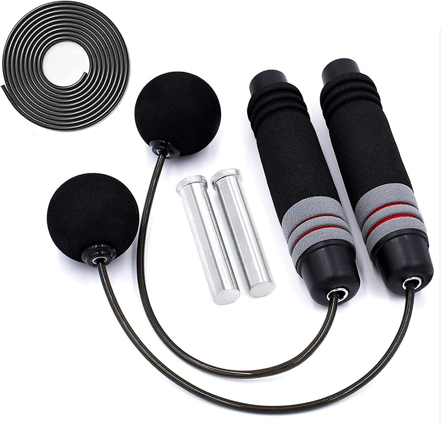 Jump Rope, Weighted Ropeless Jump Rope, With Memory Foam Handle Adjustable Skipping Jump Rope for Aerobic Exercise Like Speed Training, Extreme Jumping, Endurance Training and Fitness Gyms (Black) Pack of 2