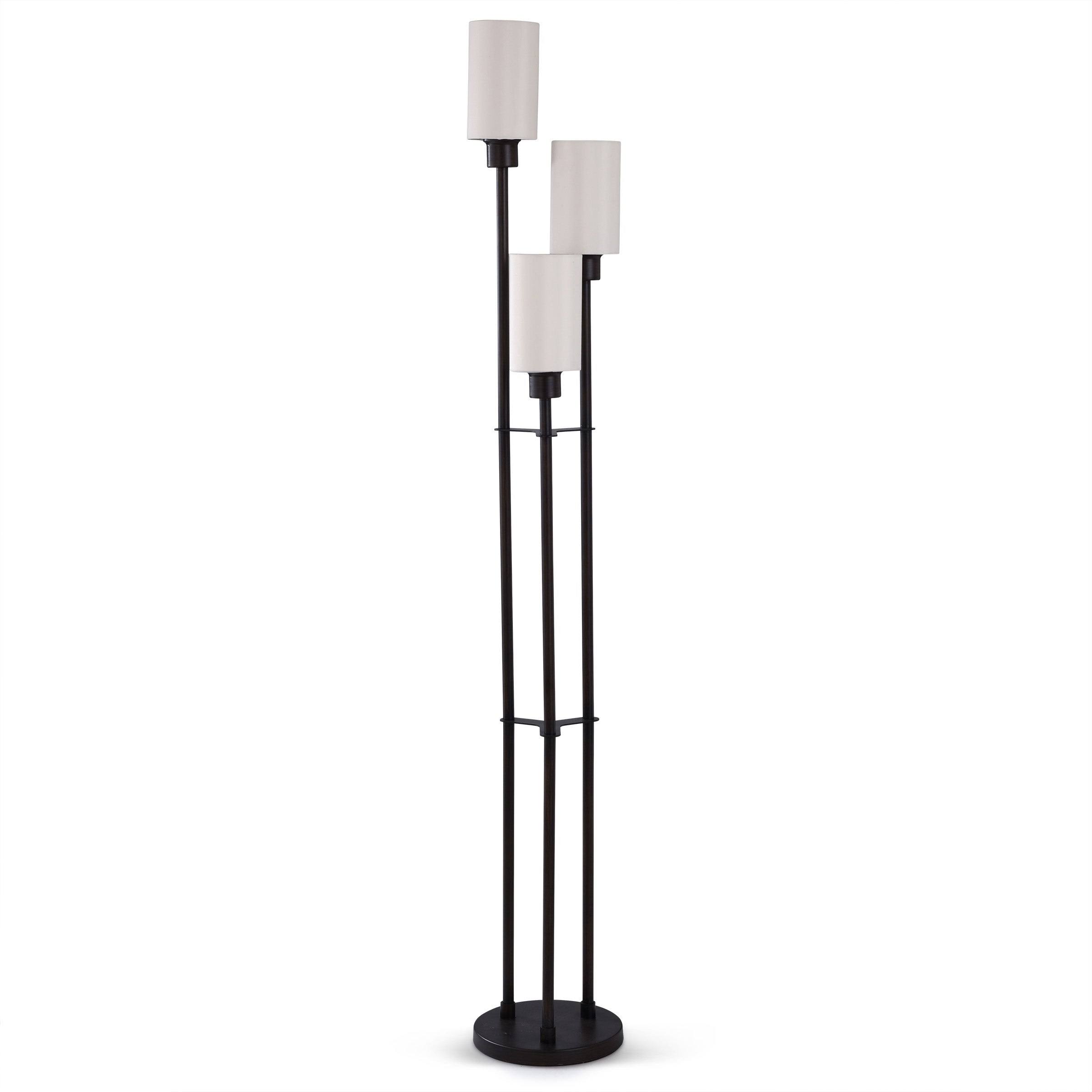 Stylecraft Black 3-Light Steel Floor Lamp with White Linen