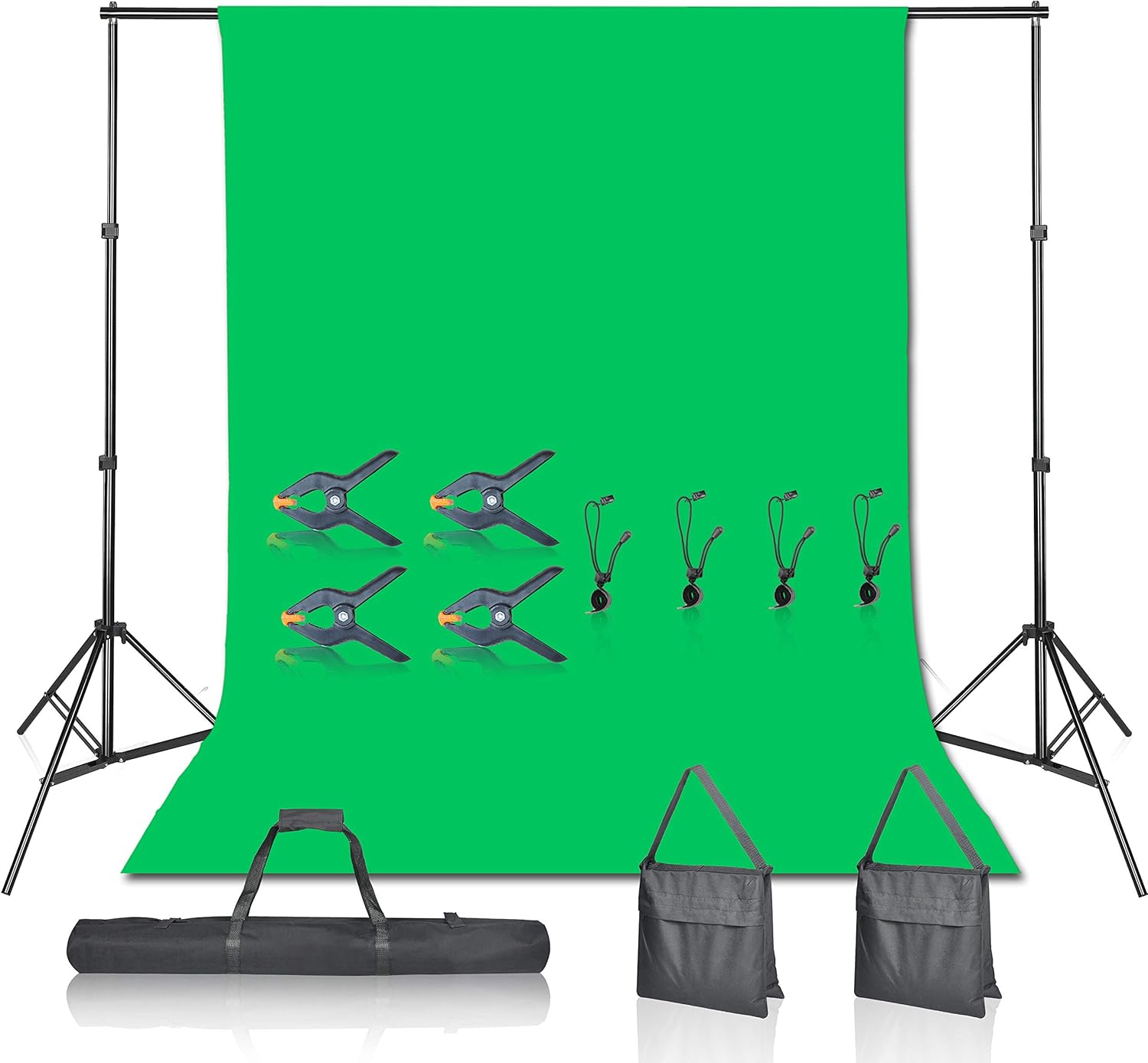 Emart Green Screen Backdrop with Stand Kit, 7 x 10ft Photography Background Support Stand with 6 x 9 100% Cotton Muslin Chromakey Greenscreen for Photo Video Studio YouTube Streaming Equipment Pack of 2