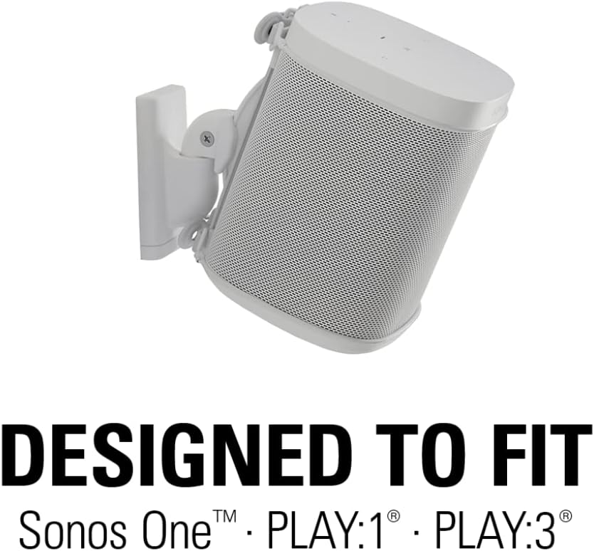 Sanus Adjustable Speaker Wall Mounts Designed for SONOS ONE, Play:1 & Play:3 - Pair (White) Pack of 2