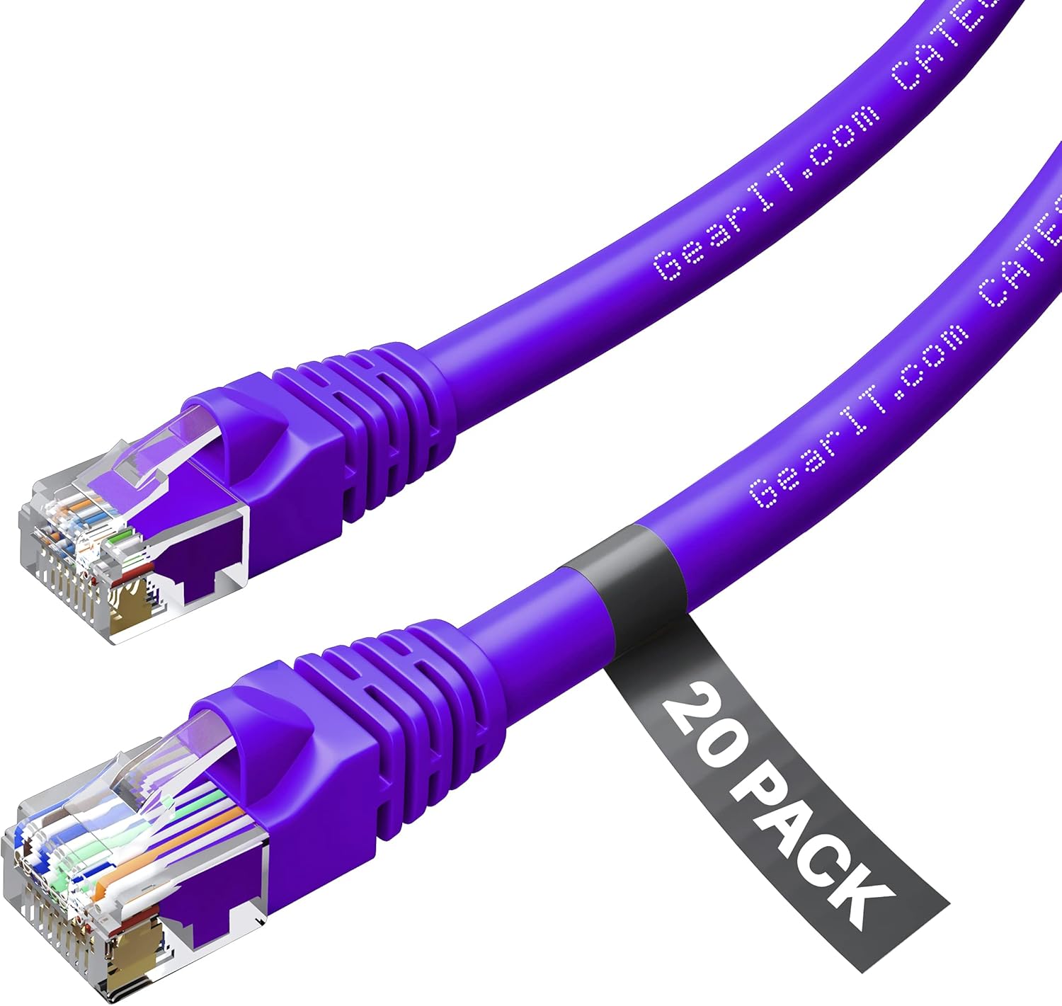 GearIT 20 Pack, Cat 6 Ethernet Cable Cat6 Snagless Patch 5 Feet - Computer LAN Network Cord, Purple Pack of 2