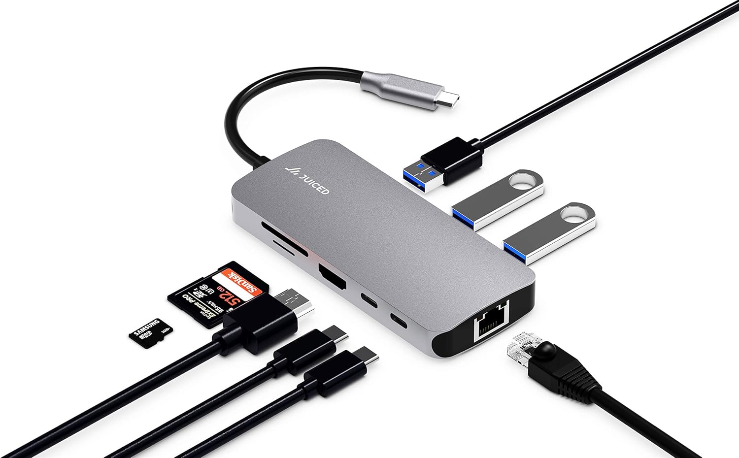 Juiced Systems BizHUB Pro - USB-C Multiport Gigabit Ethernet HDMI Adapter Pack of 2