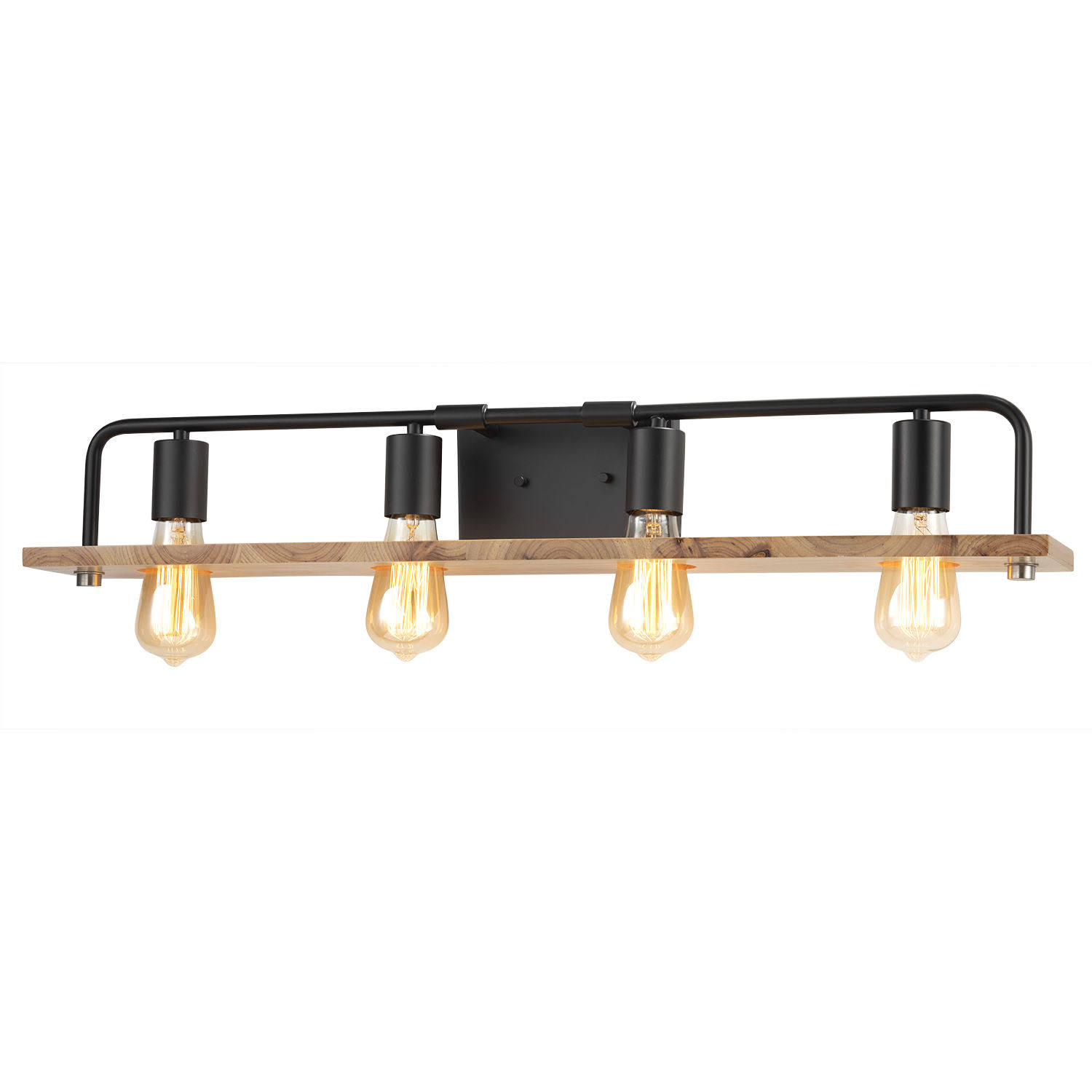 Justice Design Group ECO-8394-WOOD-MBLK Loft 4-Light Bath Bar in Matte Black