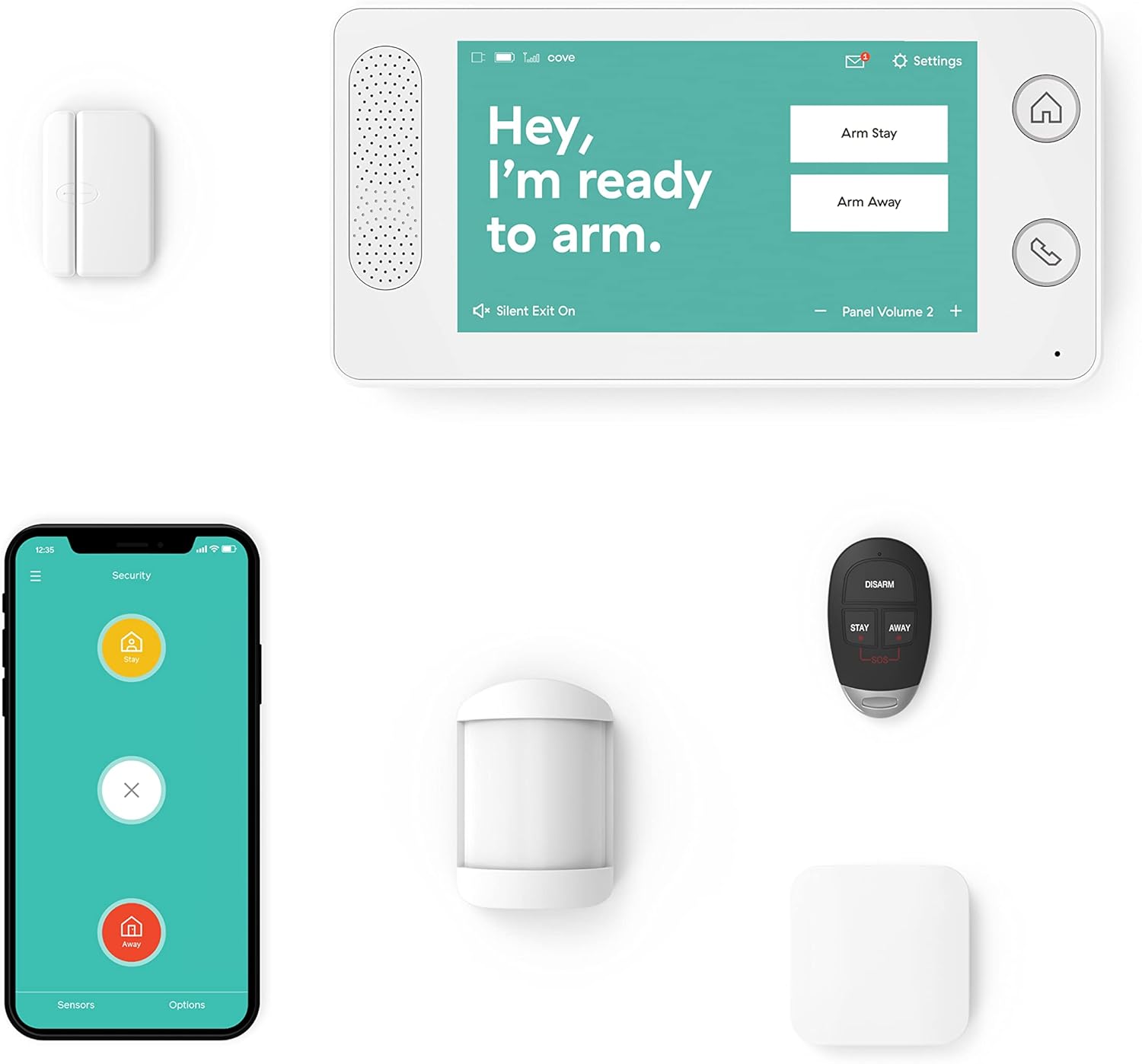 Cove - 7 Piece Home Security Alarm System Kit - Wireless - 24/7 Professional Monitoring - No Contracts - Smart Phone Control - Touch Screen Panel - Compatible with Google Assistant and Alexa