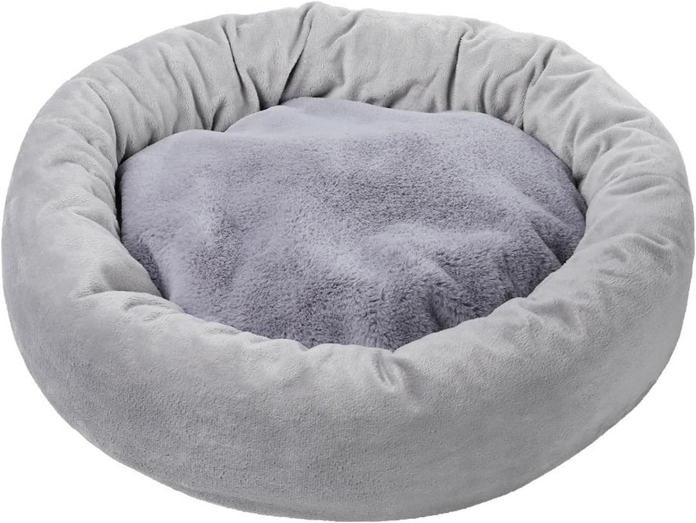 Fourtunes Calming Dog Bed Cat Bed with Anti Slip Waterproof Bottom, Round Faux Fur Donut Cuddler Pet Bed All Seasons Indoor Anti Anxiety Pet Sleeping Bed, Machine Washable Gray
