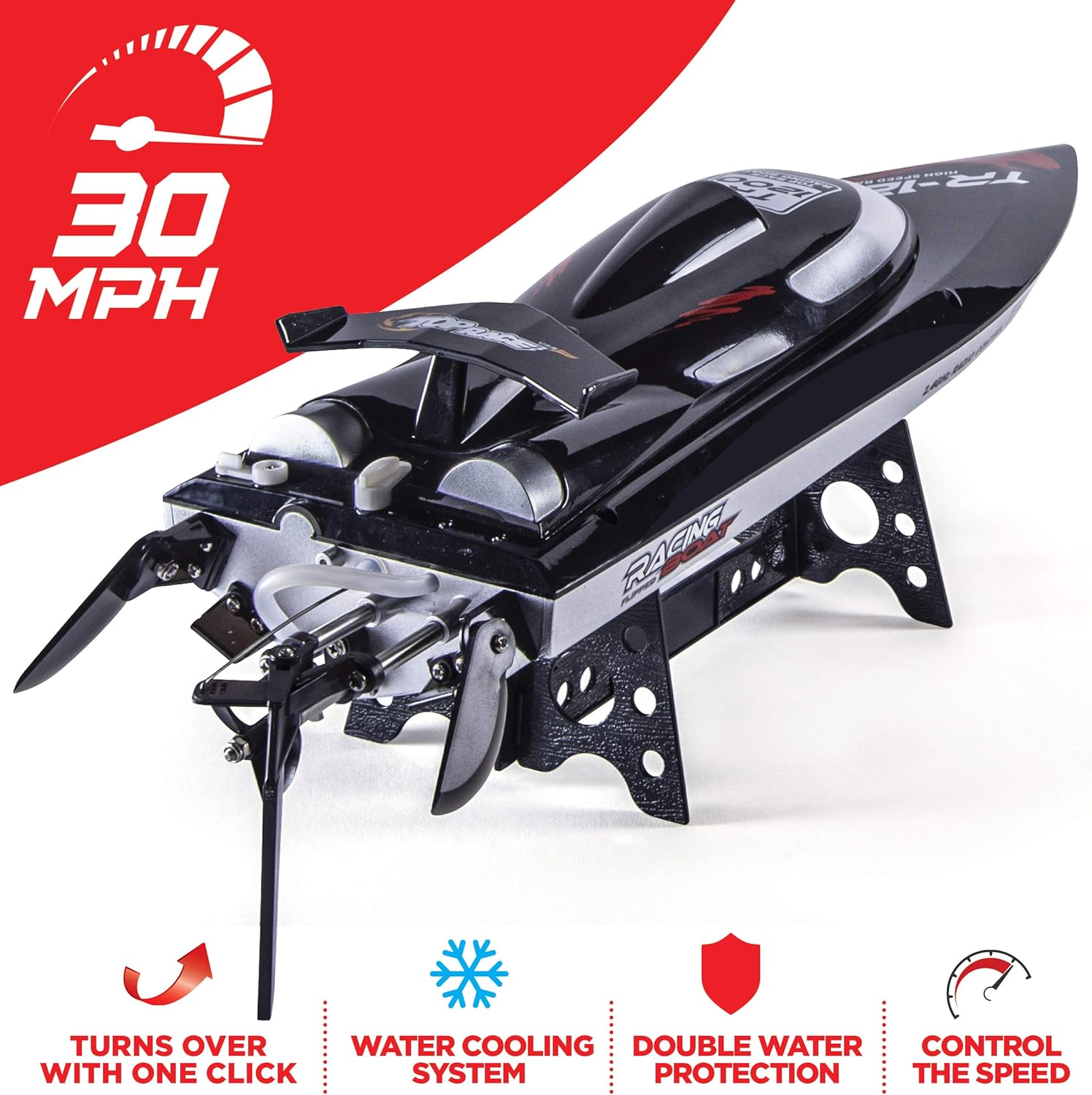 Top Race Remote Control Boat ┃ 30 MPH Rc Boats for Adults and Boys ┃ Realistic Professional Remote Boat Easter Gift ┃Fast RC Racing Electric Boat for Lake with Auto Flip Recovery and Radio Control