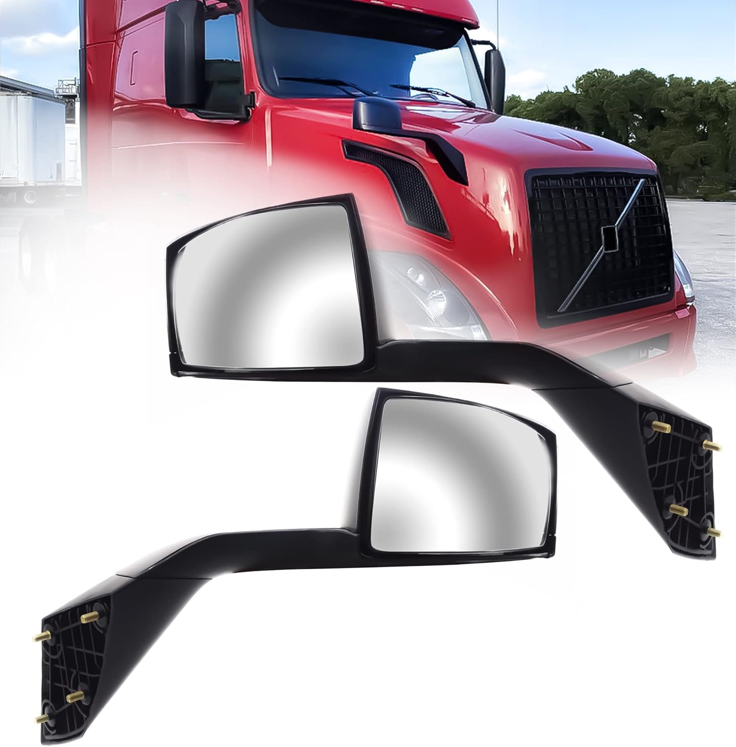 TORQUE Black Hood Mirror Pair Set (RH+LH) with Mounting Kit for 2004 - 2017 Volvo VNL (TR008-L, TR008-R)
