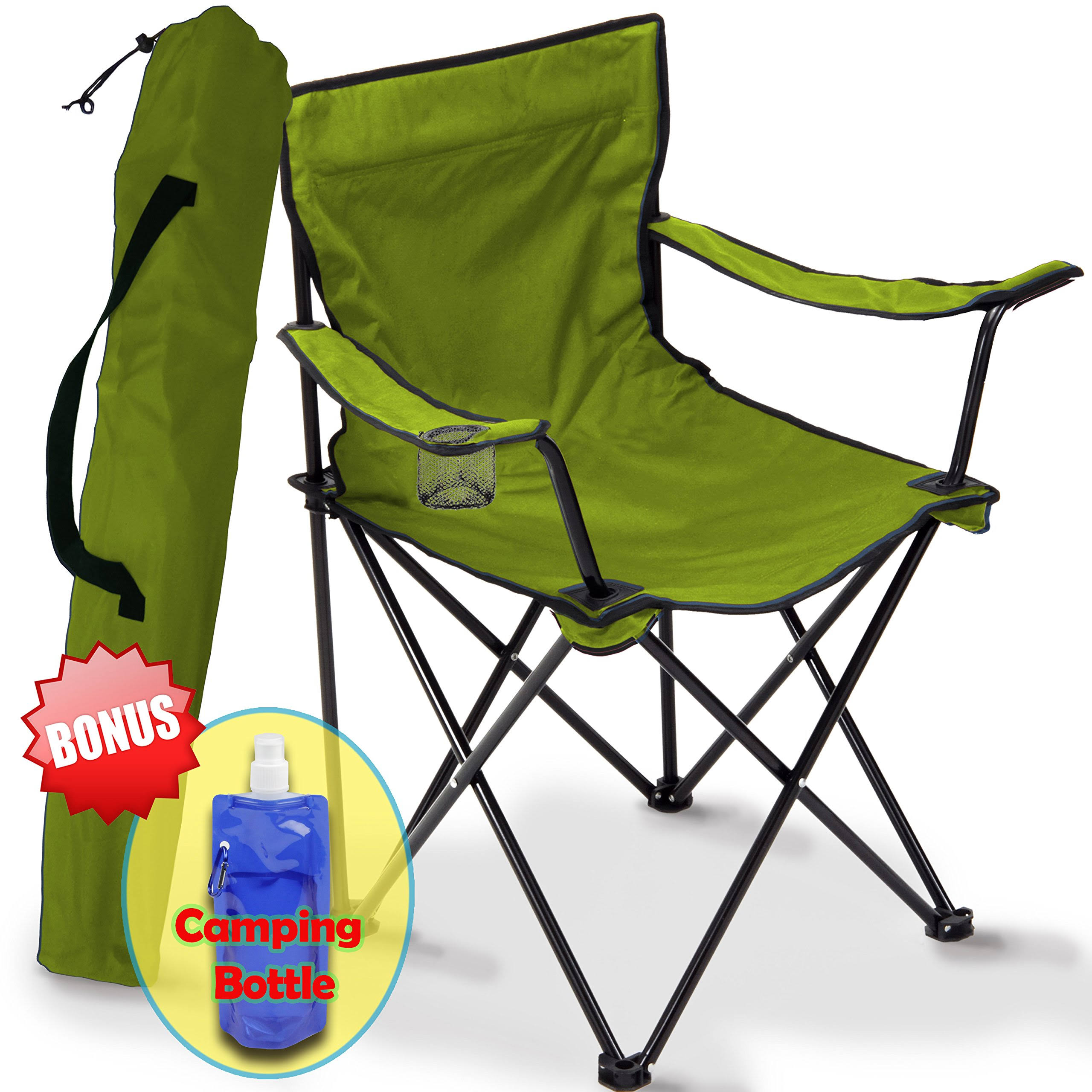 Folding Camping Chair, Portable Carry Bag for Storage and Travel, Best Durable Outdoor Quad Beach Chairs, Comfortable Arms, Spac