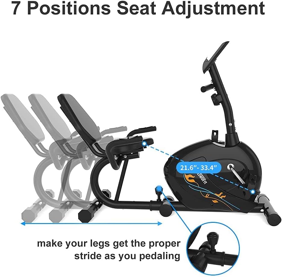 ONETWOFIT Recumbent Exercise Bike for Seniors and Adults, Indoor Stationary Bikes w 8 Level Resistance, LCD Monitor, Adjustable Seat, Cycling Fitness Equipment for Home Cardio Training 300 LB Capacity