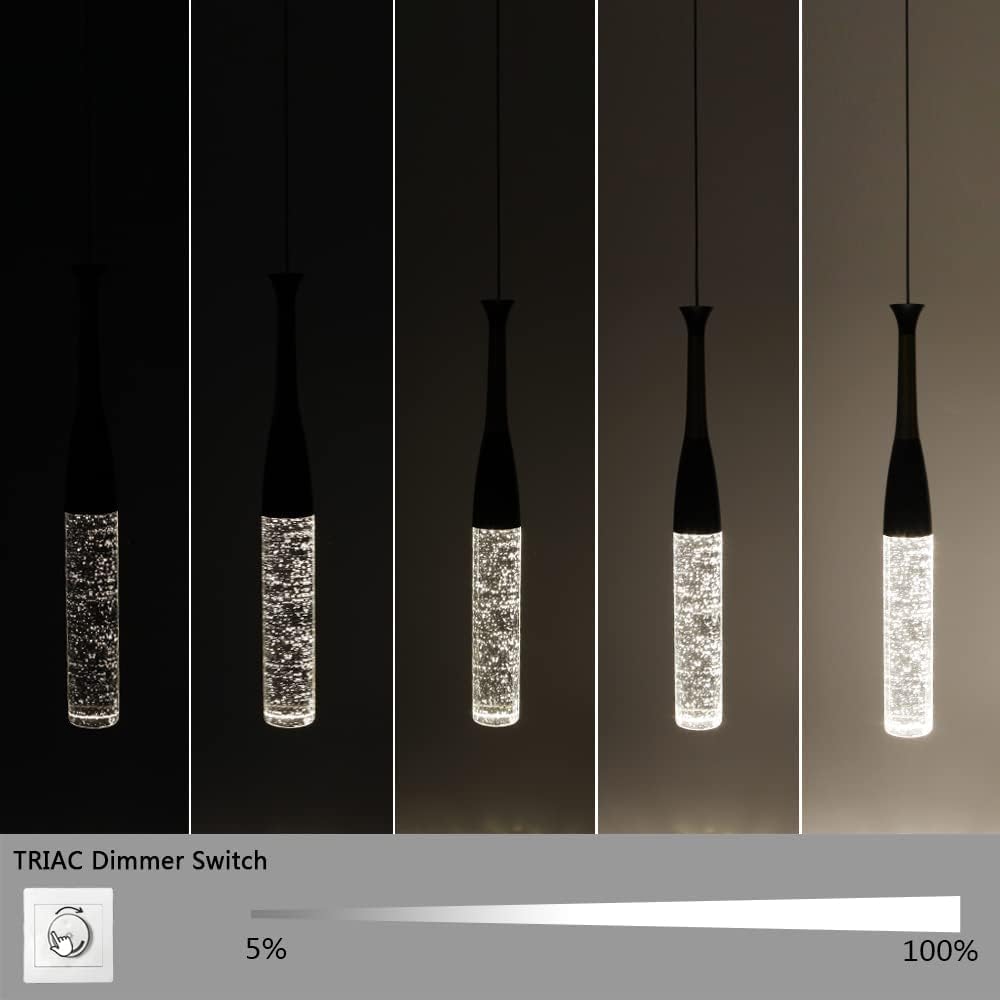 Sedelan Bubble Cylinder Crystal Pendant Light, 5W Dimmable LED Pendant Light Fixtures, Modern Pendant Lighting for Kitchen Island, Living Room, Dining Room, Bedroom, Bar, Brass Black