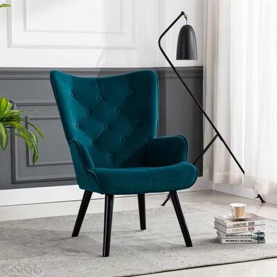 Frison 27.5x22 Wide Tufted Velvet Wingback Chair Mercury Row Fabric: Teal