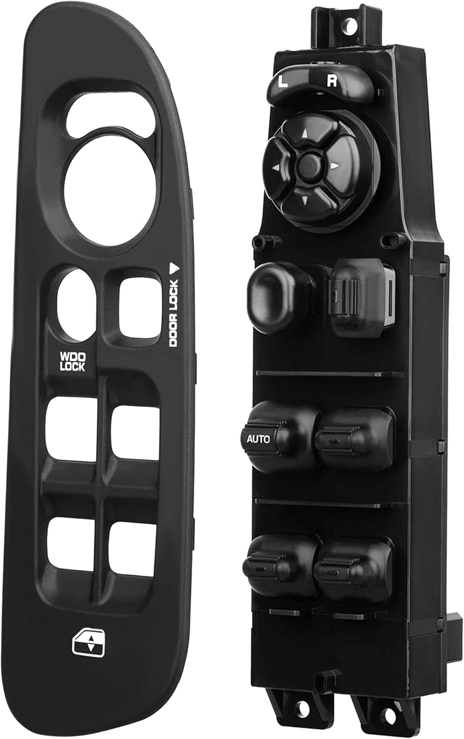 BASIKER Master Power Window Switch and Bezel(Driver Side)& Window Bezel(Passenger Side) Replacements for 2002-2010 Dodge Ram 1500/2500/3500, Grey Pack of 2