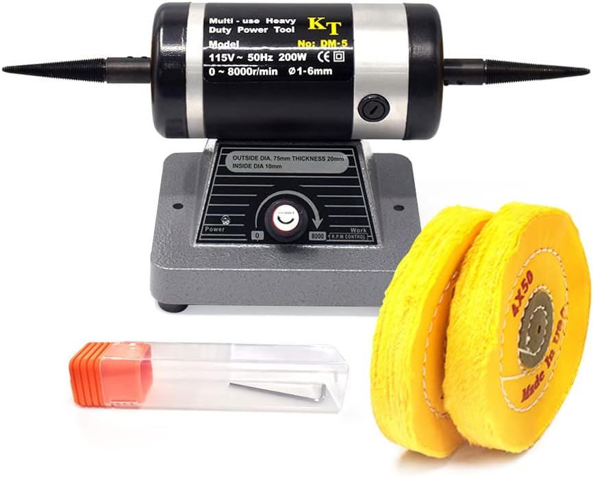 ToAuto Bench Buffer Polisher, Electric Benchtop Jewelry Rock Polishing Machine 110V Dual Tapered Spindles 4 inch Buffing Wheel Grinder Machine 8000RPM Variable Speed for Metal Silver Jewelry Jade