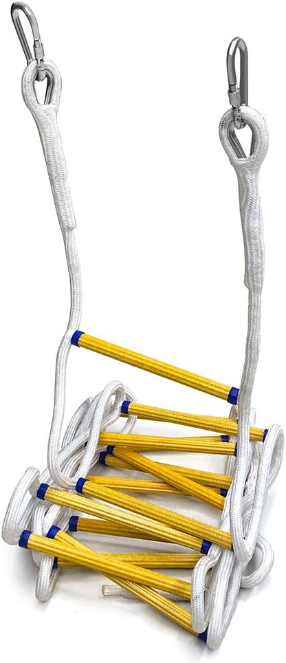 QWORK Emergency Fire Ladder Flame Resistant Safety Rope Escape Ladder with Carabiners for Fast to Deploy in Fire, Weight Capacity up to 2000 pounds, 2 Story 16 FT Pack of 2