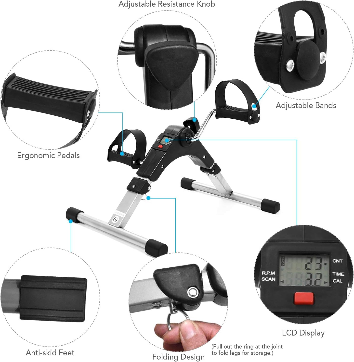 Lixada Folding Fitness Pedal Stepper Exercise Machine LCD Display Indoor Cycling Bike Stepper with Adjustable Resistance for Home Office Gym