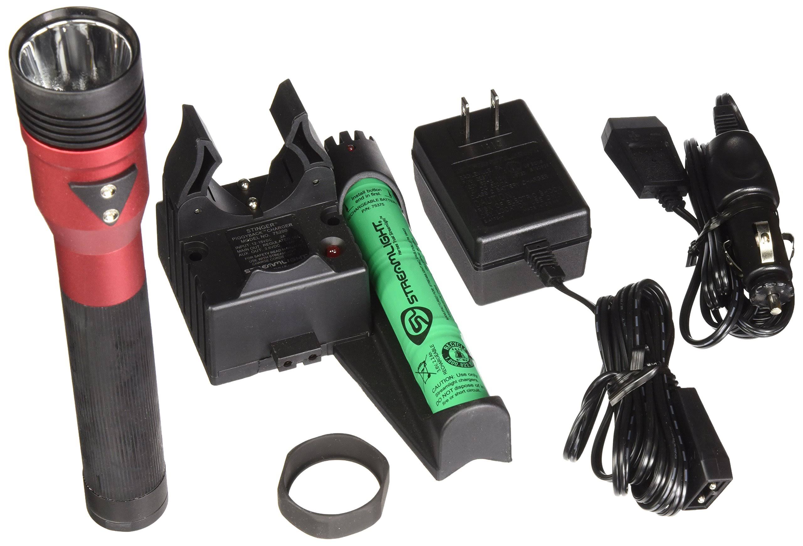 Streamlight 75494 Stinger DS LED HL Rechargeable Flashlight with Piggyback Charger (Red)