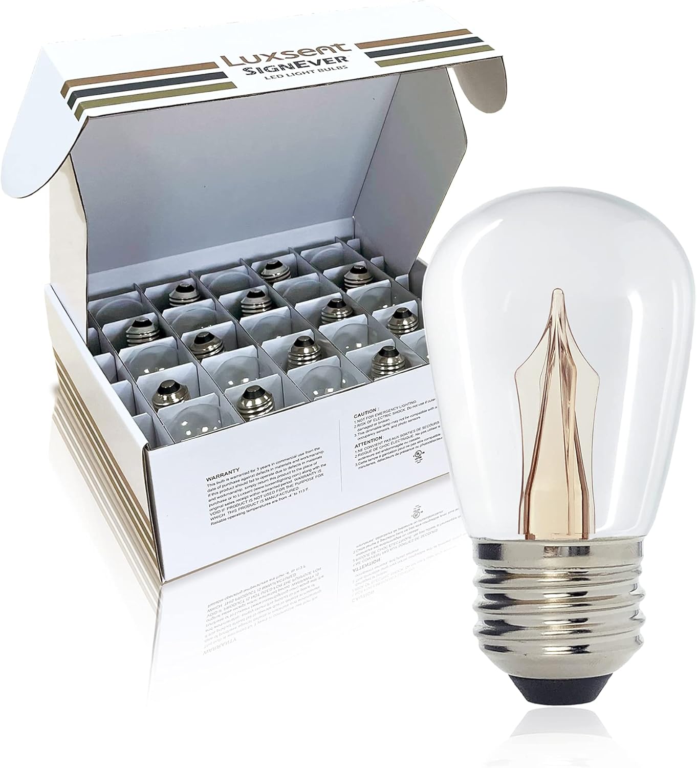 Sign / Landscape S14 LED Decorative Bulb, Warm White 2400K, Outdoor Waterproof Shatterproof, 1 W Low Wattage (10W Equivalent), E26 Medium Base, 25 Pack