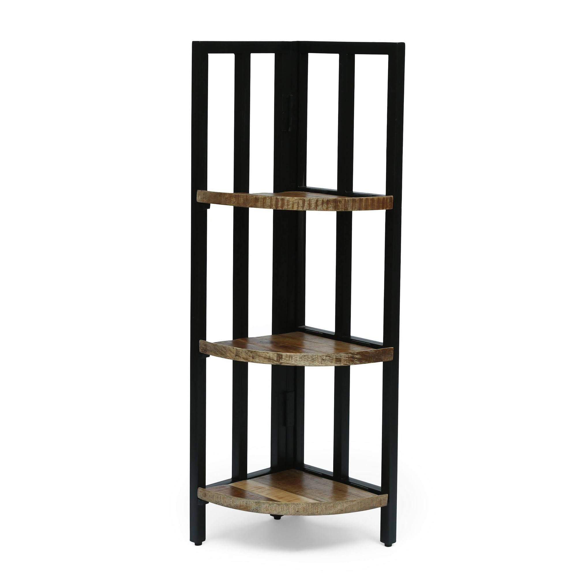 40x22 Teton Modern Industrial Handcrafted Mango Wood 3 Shelf Corner Bookcase Natural/Black - Christopher Knight Home