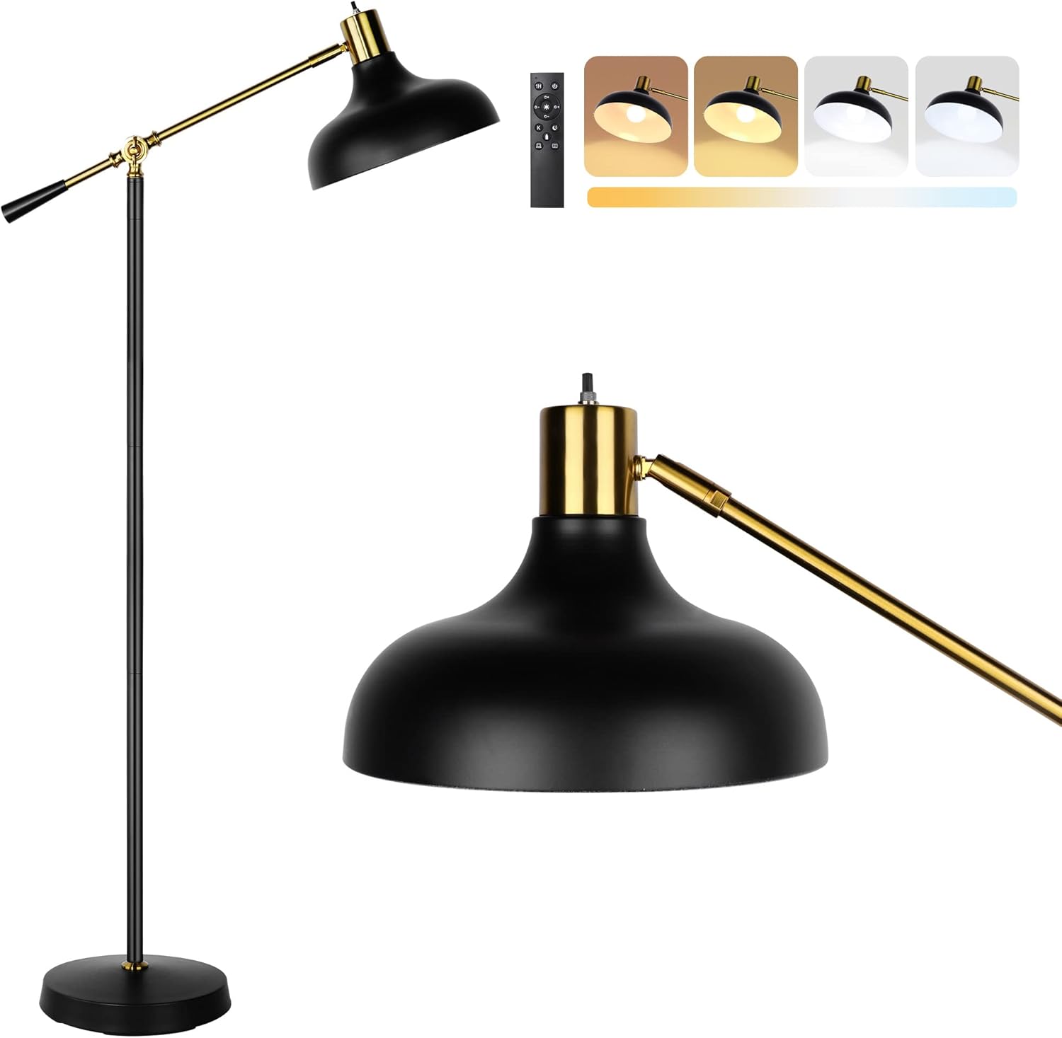 Partphoner Industrial Floor Lamp Adjustable, Rustic Farmhouse Reading Lamp in Aged Black Finish, Modern Standing Lamp with Remote Control Metal Shade for Living Room Bedroom Study Room Office Hotel