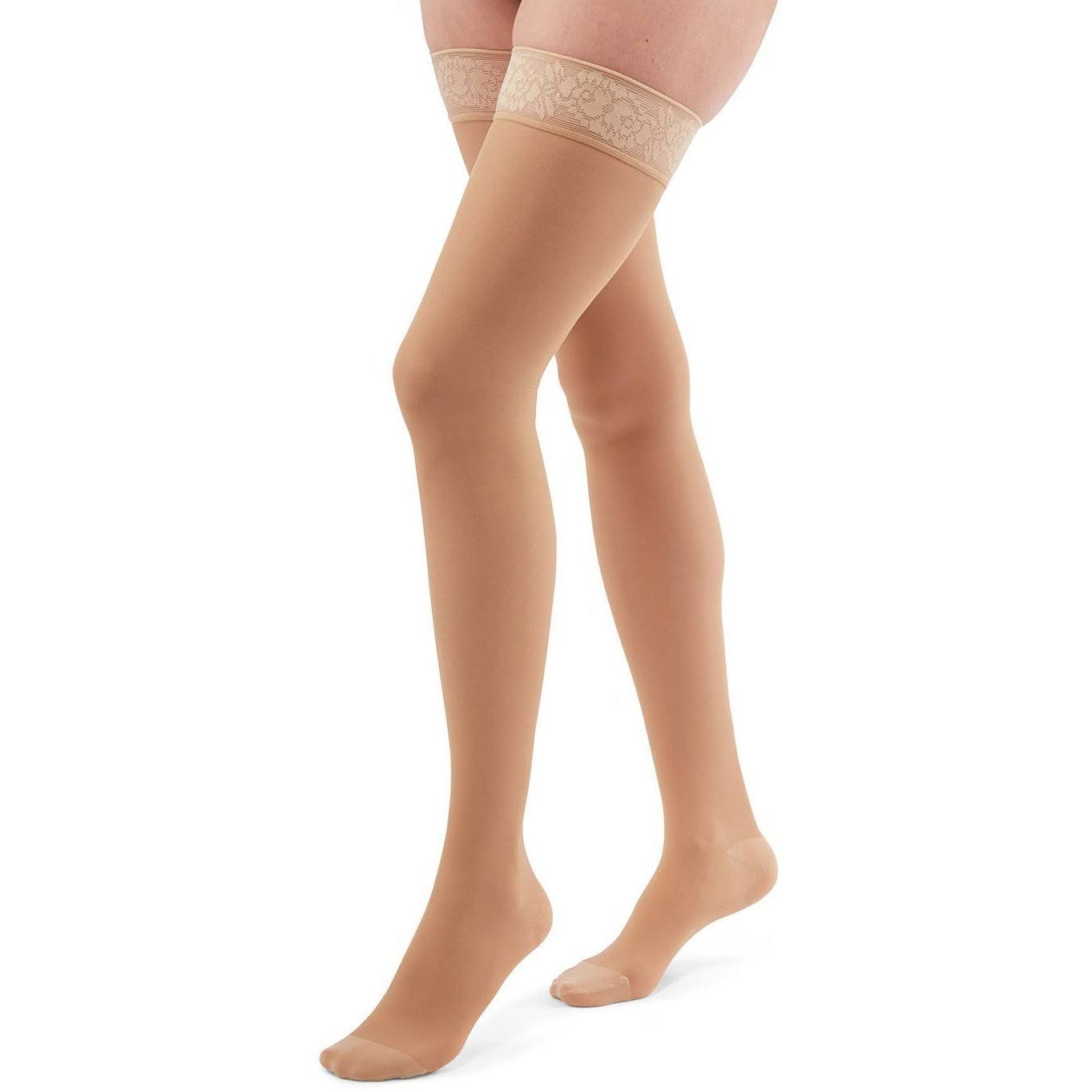 Duomed Transparent Thigh High Compression Stockings (20-30 mmHg) Standard / Black / Large