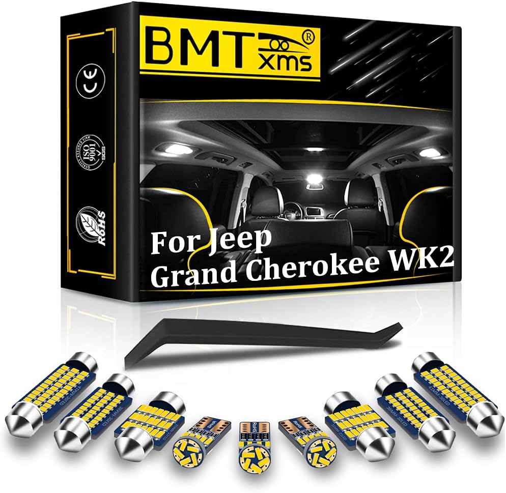 BMTxms 17Pcs Canbus LED Interior Car Lights Package Kit for Grand Cherokee WK2 2011 2012 2013 2014 2015 2016 2017 2018 Interior LED Lights + License Plate Lights (6000K White)