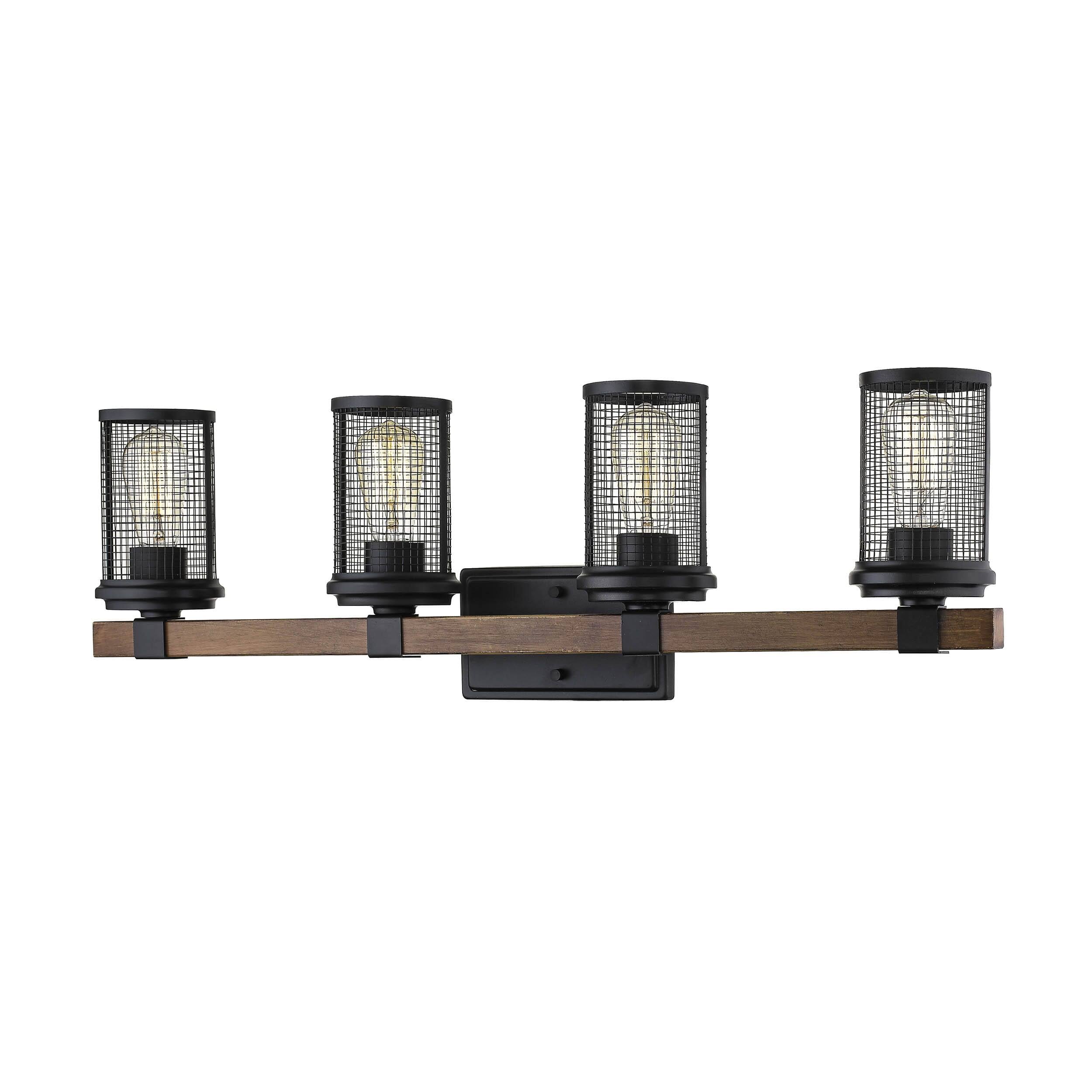 Millennium Lighting-3534-MB/WG-Mesa - 4 Light Bath Vanity Matte Black/Wood Grain Finish