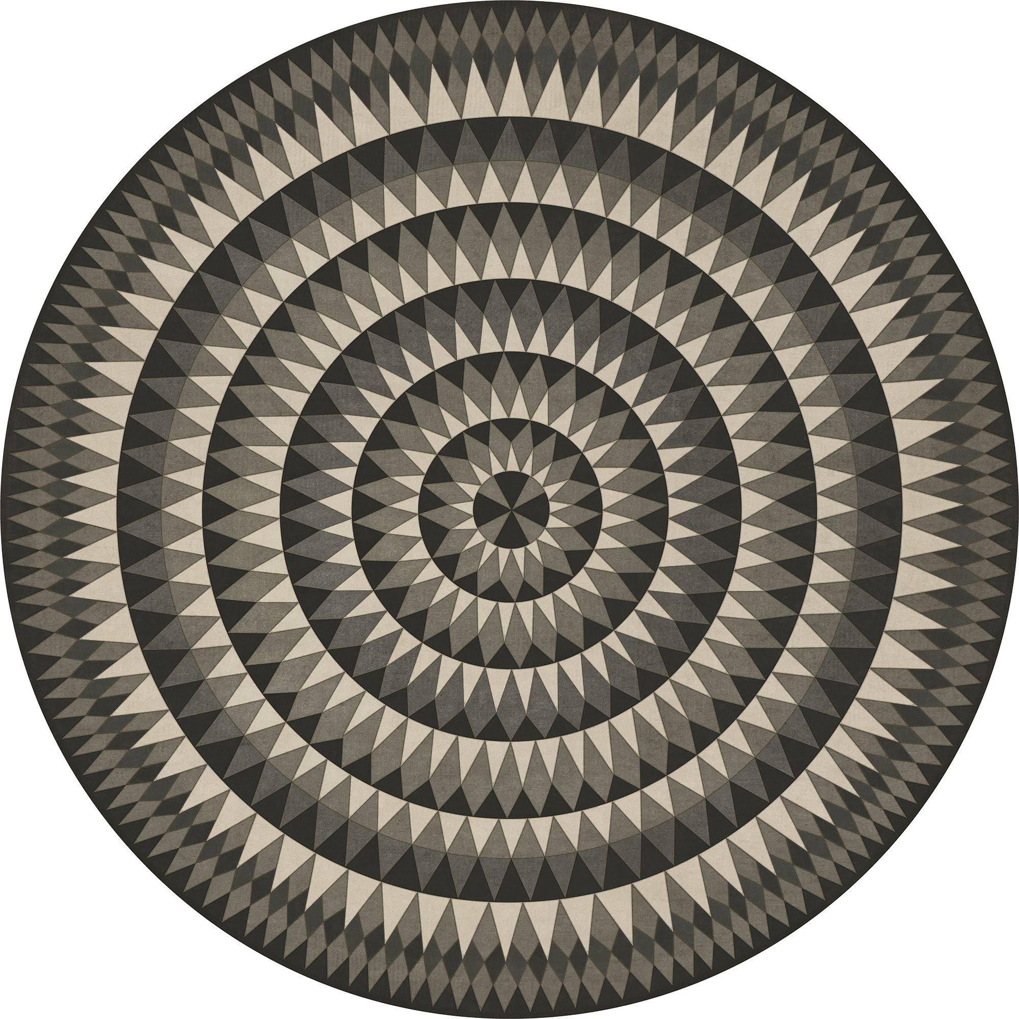 Spicher and Company 8&0x22 x 8&0x22 Round Distressed Black/Grey/Beige - Undeviating Aim Round/Square Folk Art Museum Vintage Vin