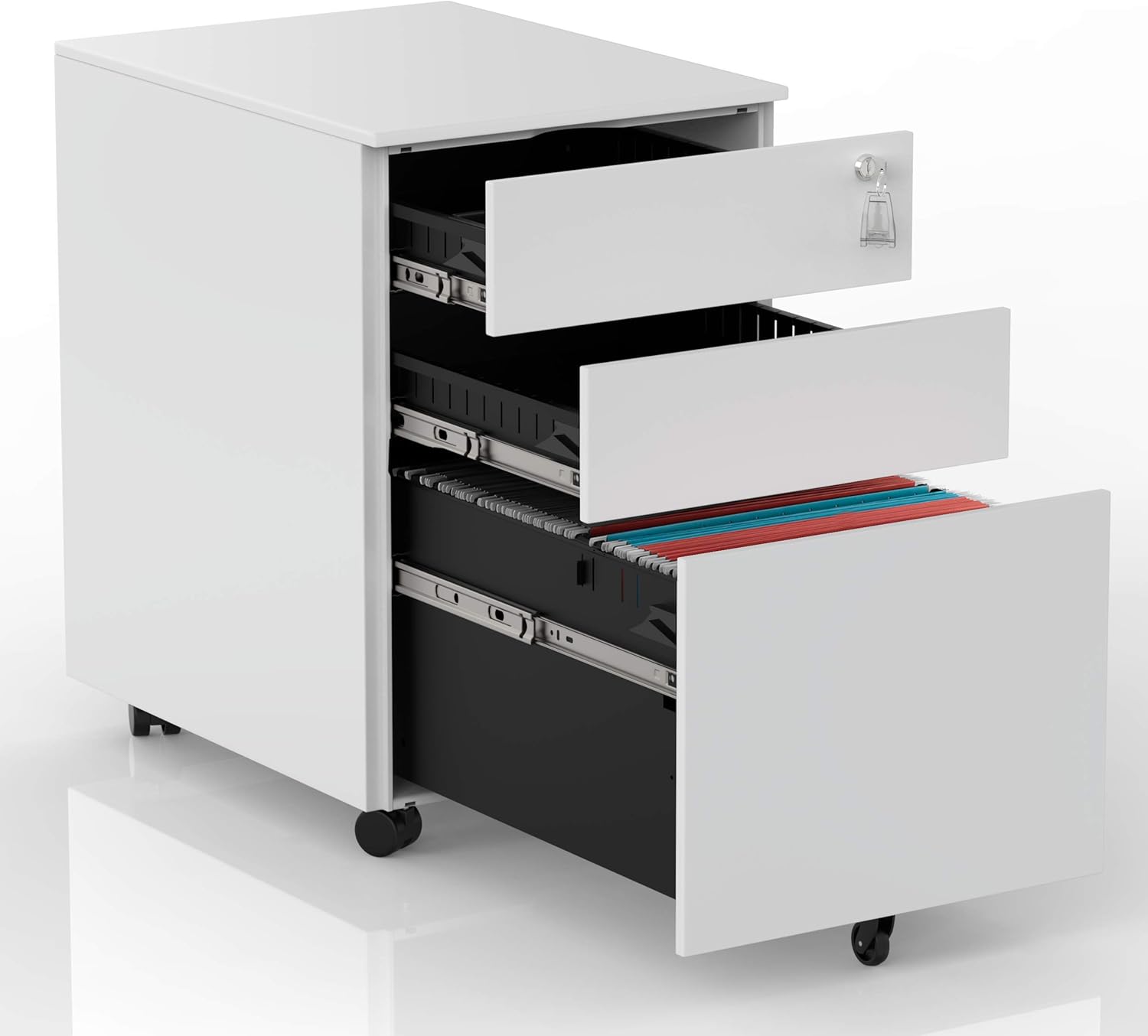 Mobile File Cabinet Metal File Cabinet 3-Drawer Mobile Pedestal File Cabinet with Lock Under Desk Fully Assembled File Cabinet Except for 5 Casters (Black)