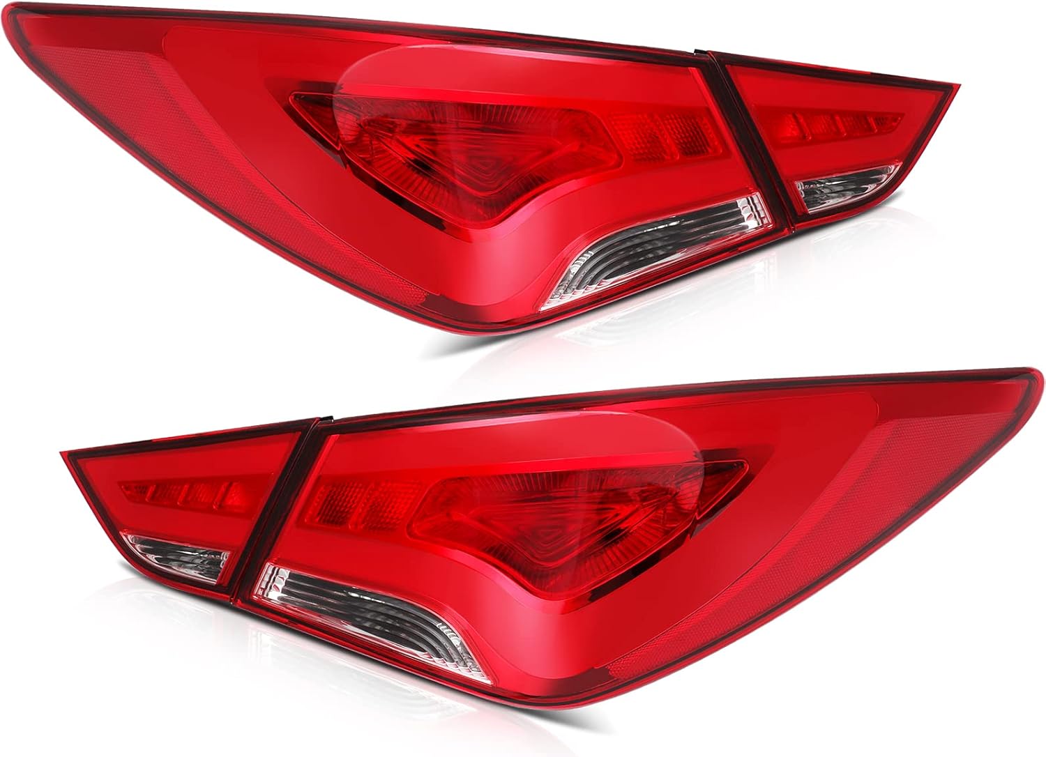 LSAILON Headlight Assembly Replacement Fit 2011-2014 For Hyundai Sonata Black Housing Amber Reflector Clear Lens (Black Housing Red Lens)