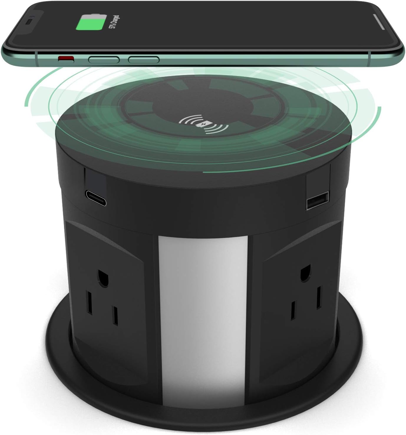 Automatic Pop up Outlet, Wireless Charger Power Strip Surge Protector Recessed Outlet, 4 AC Plug + Type-A and Type-C USB Port Outlets for Countertop Kitchen Island Conference Workbench, ETL Listed