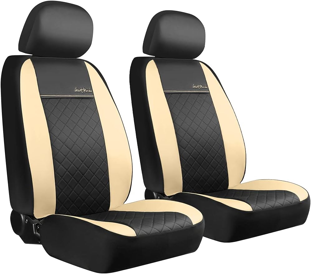 GIANT PANDA Front Car Seat Covers, Bucket Seat Covers, Leather Low Back Auto Seat Covers for Cars, Trucks, Jeep, Van, SUV, Pickup, Airbag Compatible (Red)