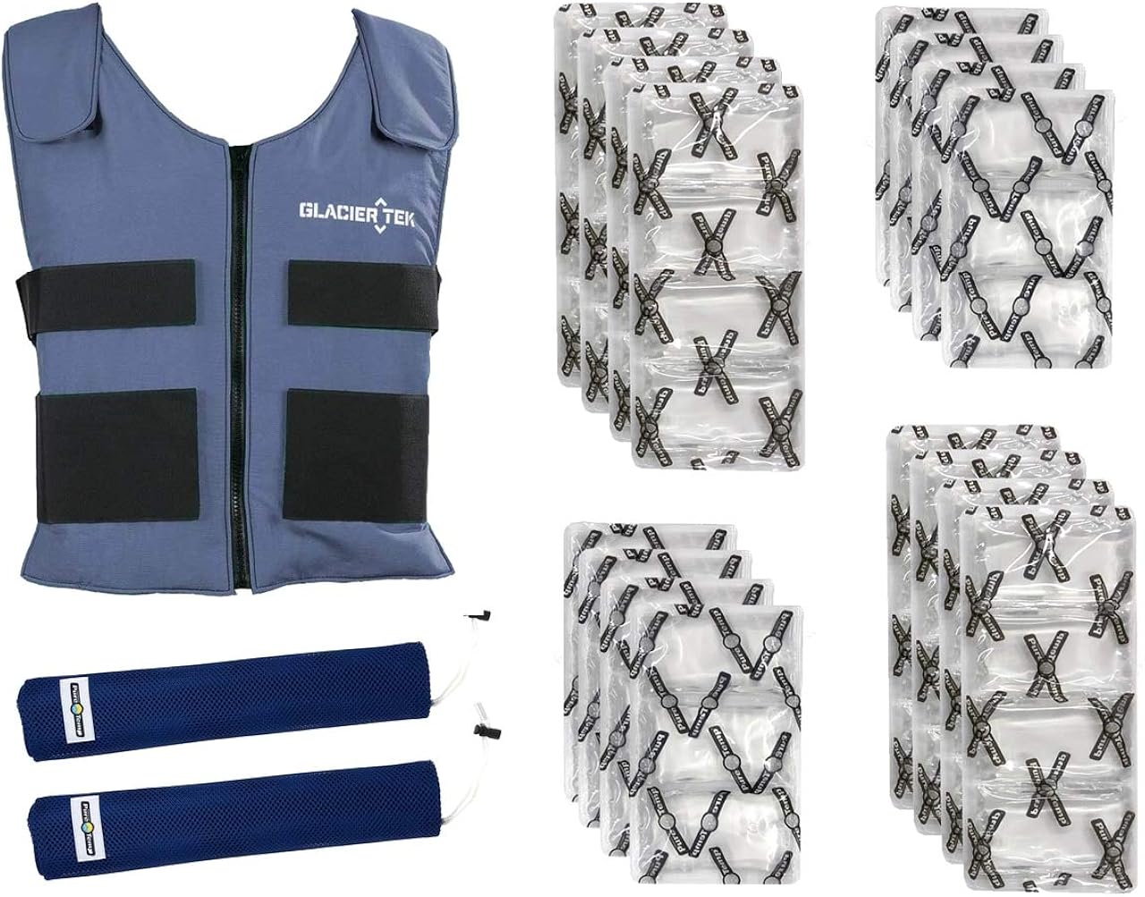 Glacier Tek Sports Cool Vest Bundle, with biobased Cooling Packs Plus Spare Pack Set