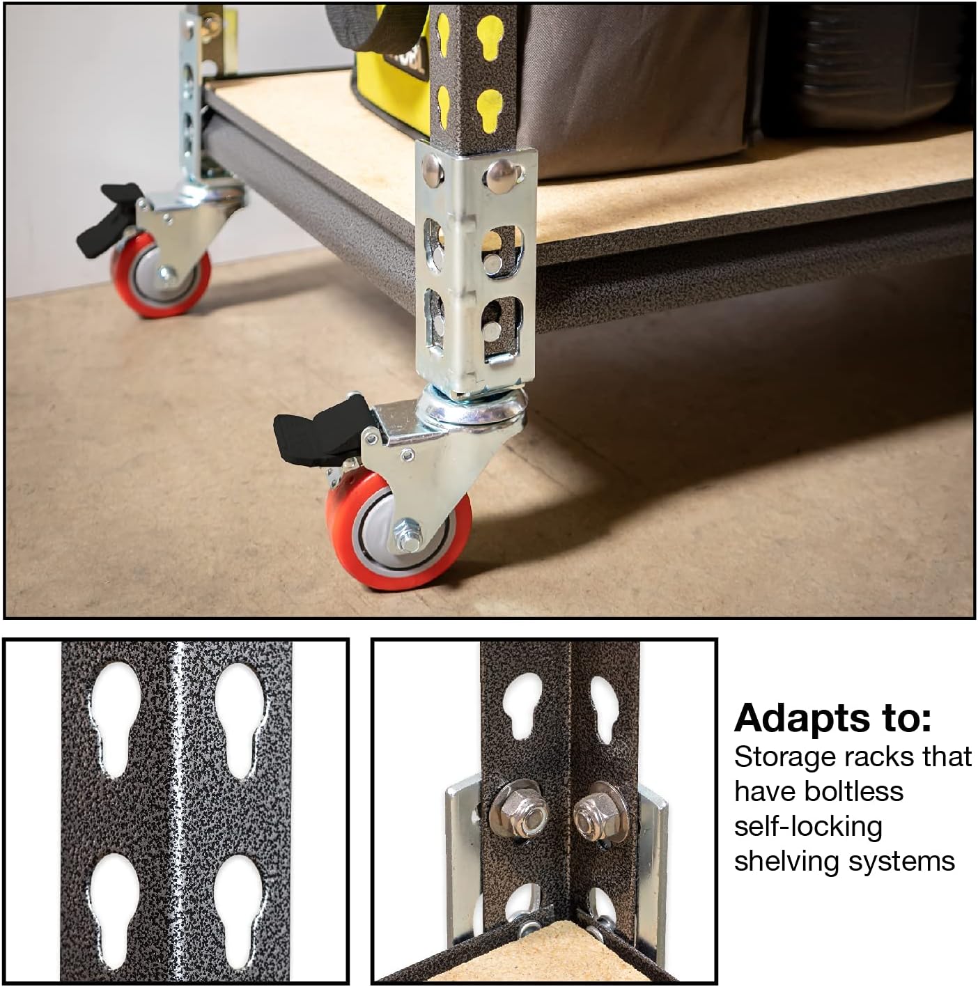 4pc - Storage Rack Caster Wheels (Adapts to Boltless Self Locking Shelving Racks) (3
