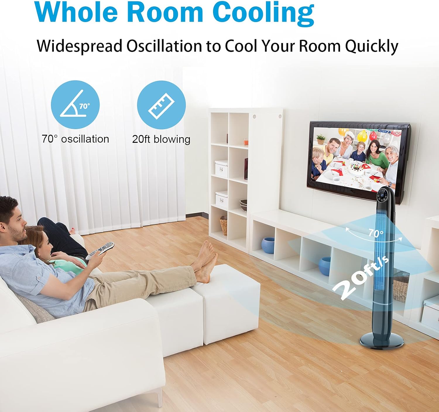 Tower Fan, Trustech 70&deg; Oscillating Fan with 3 Speed and 3 Modes, 48'' Bladeless Cooling Fan with Remote Control and LED Display, Tail Fan for Home/Office with 12 Hours Timer, Quiet and Space Saving