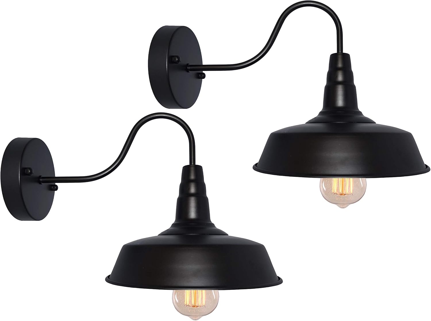 BRIGHTESS #61 Retro Black Wall Sconce Gooseneck Barn Flat Lamp Industrial Vintage Farmhouse Wall Lamp Led Lamp Fixtures Set of Two Hardwired (2 Packs)