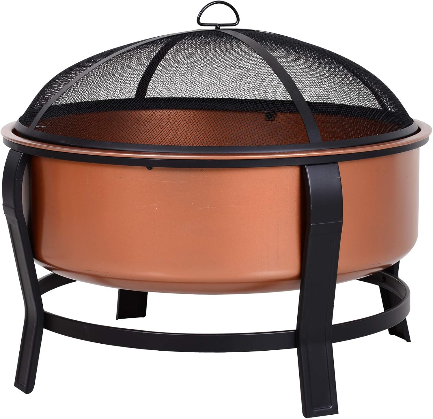 Outsunny 30 Inch Outdoor Fire Pits, Copper-Colored Round Basin Camping Fire Pit, Wood Burning Firepit Bowl with Ornate Black Base, Log Grate, Wood Poker, & Mesh Screen for Embers